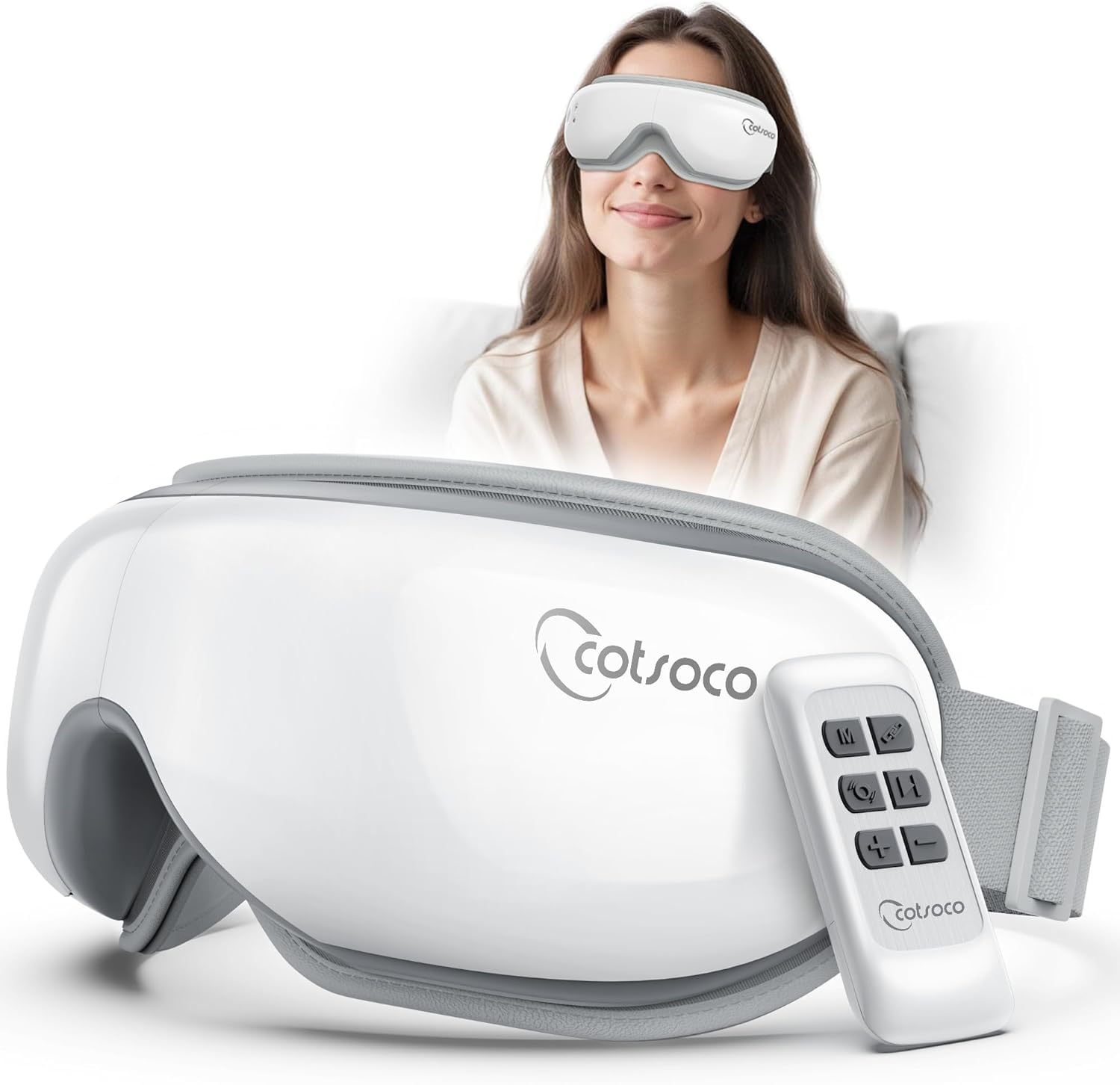 cotsoco Eye Massager with Remote, Birthday Gifts for Women Men, Sleep Mask with Heat, Headache Massager Scalp for Migraine and Compression, Relaxing Eyes and Better Sleep Relief Stye Eye