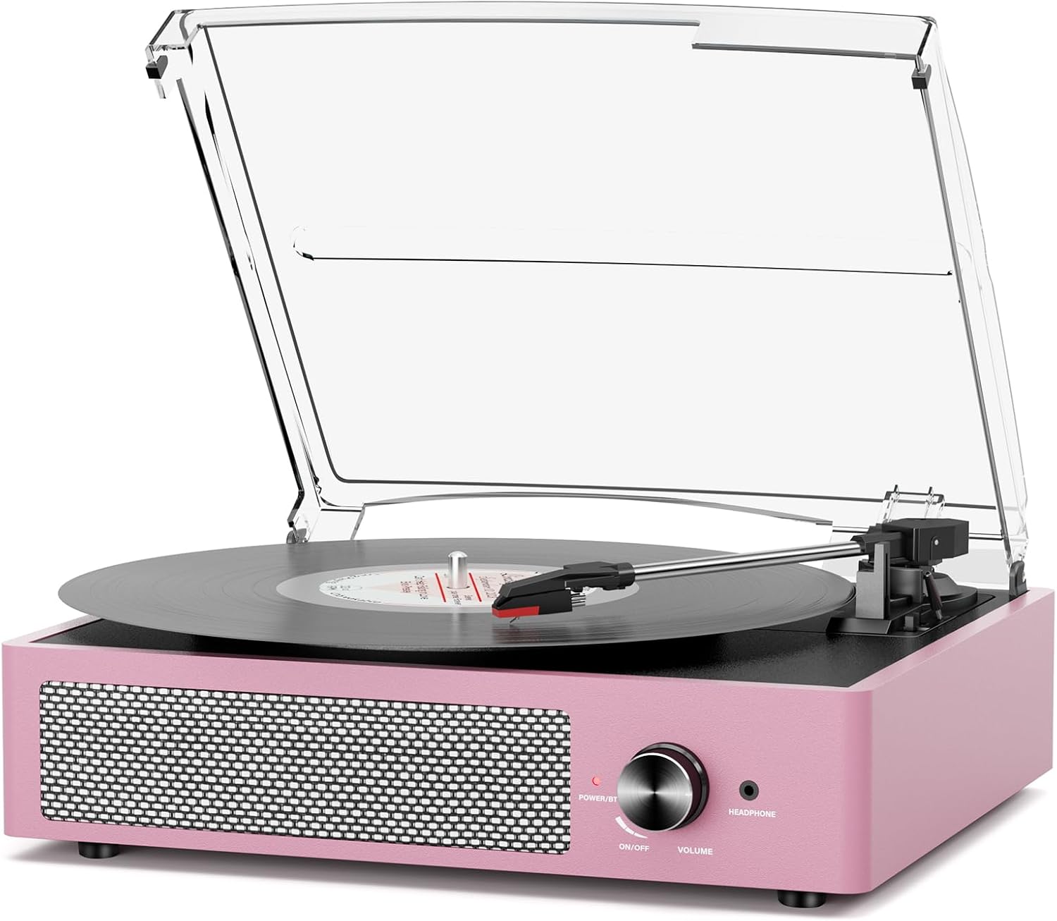 Record Player with Speakers Belt-Driven Vintage Turntables 3 Speed 3 Size Wireless Bluetooth Playback AUX-in RCA Out Headphone LP Vinyl Players Auto Stop Purple Pink