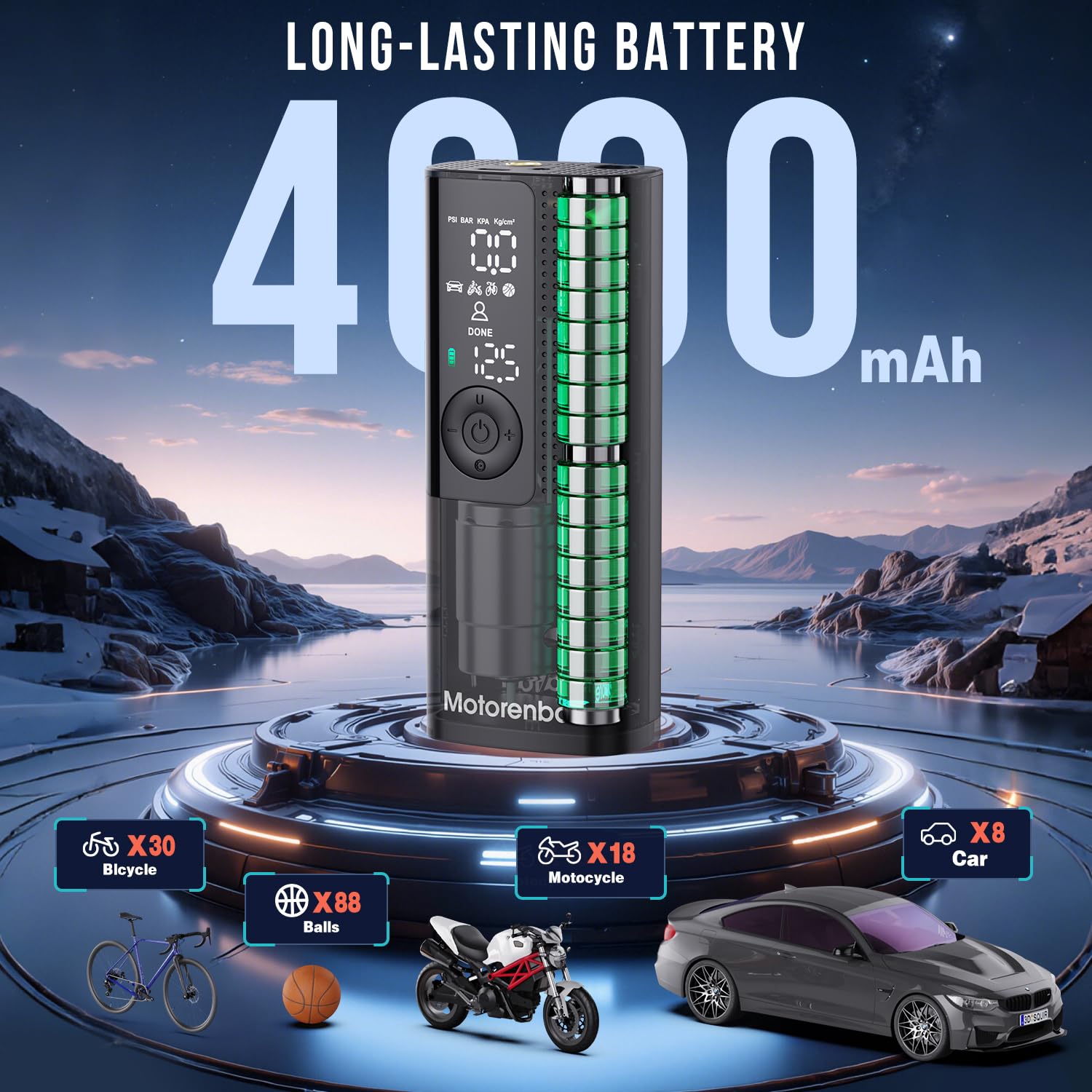 Tire Inflator Portable Air Compressor - Portable Cordless Mini Air Pump with Digital Pressure Gauge, 150PSI 3X Fast Inflation and Auto Shutoff Function Tires Pump for Cars