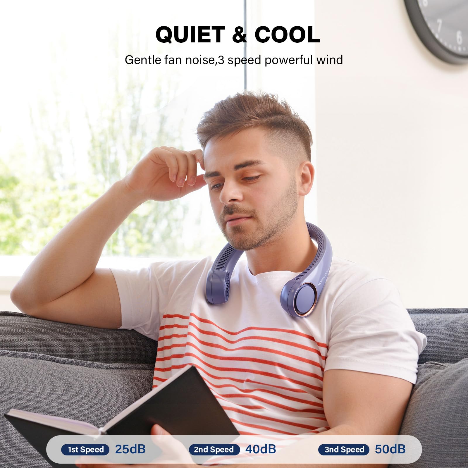 Morelax Neck Fan, USB Rechargeable Personal Fan,Hand Free Bladeless Portable Fans,4000 mAh, 3 Speeds,72 Air Faster softer 360° Cooling,Gift Suitable for Home, Office, Travel, Sports Purple