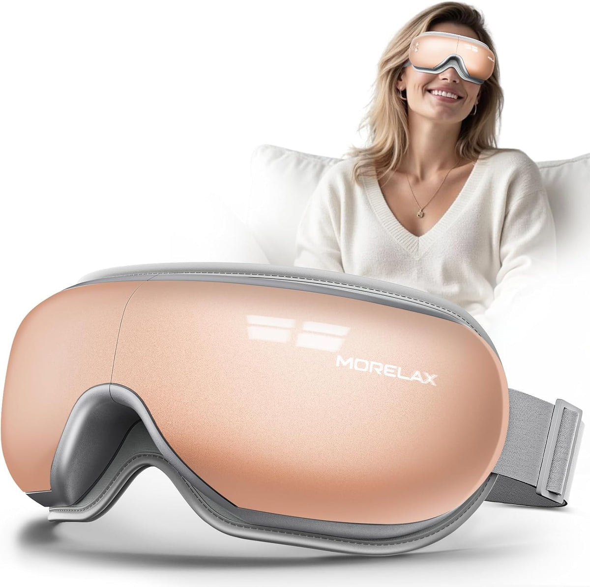 Morelax Eye Massager with Heat & Bluetooth Music, Birthday Gifts for Women, Reduce Eye Strain, Headache Relief and Improve Sleep, Eye Care Gift（Pink）
