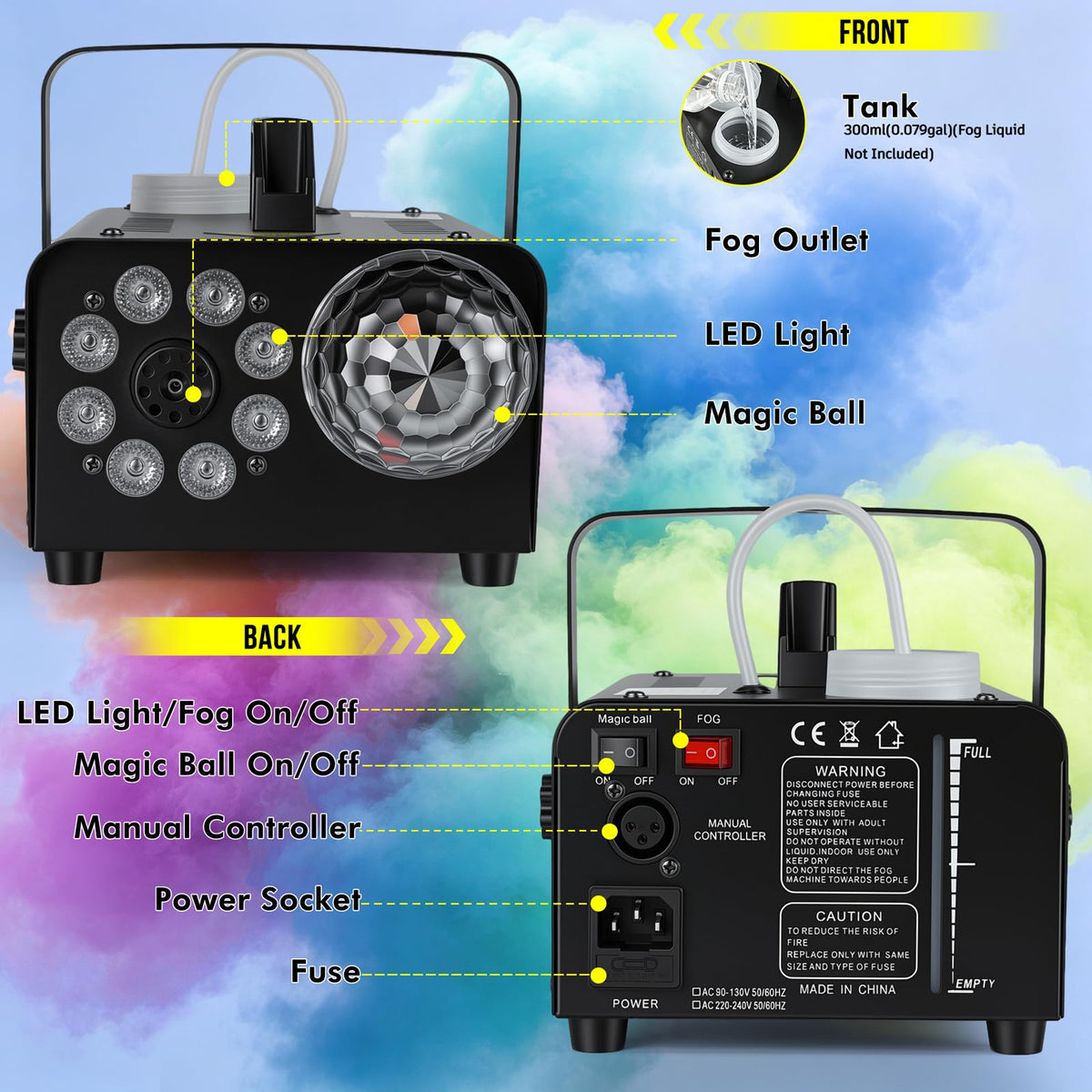 Fog Machine, 800W 4500CFM Smoke Machine for Halloween with Disco Light