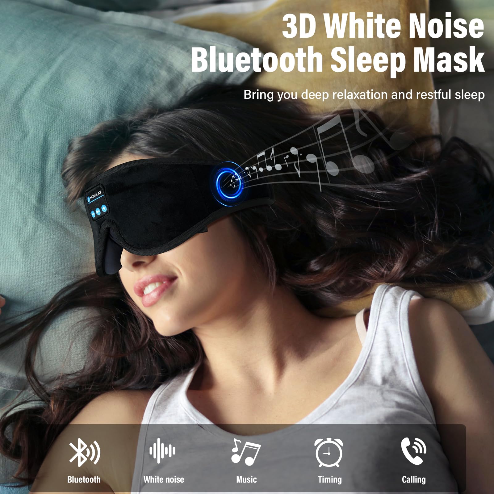 Sleep Mask with Bluetooth Headphones, 3D Sleep Mask Wireless Music Eye Mask for Sleeping Side/Back Sleepers White Noise Sleep Headphones Gift for Women