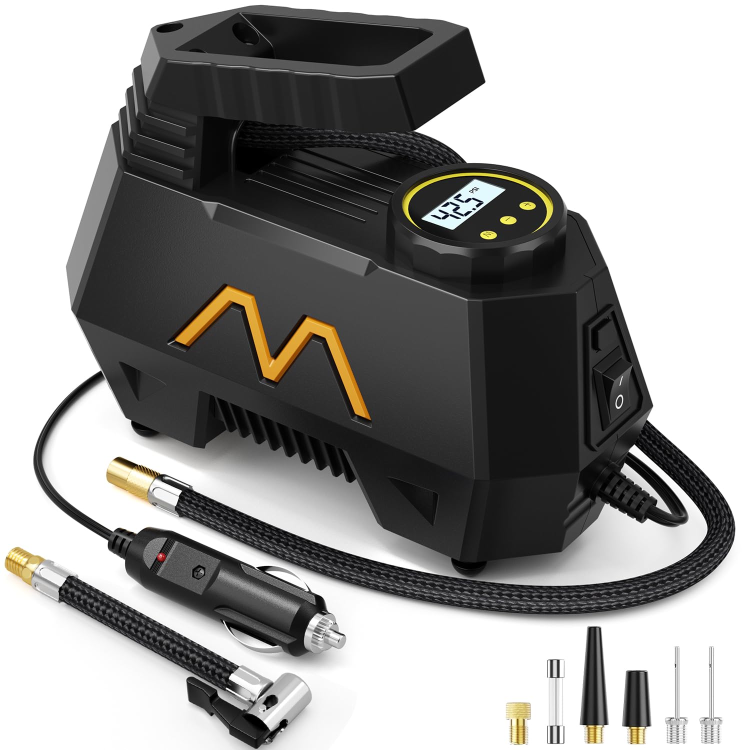 Tire Inflator Portable Air Compressor, Air Pump for Car Tires-9.84 Ft Cord,12V DC-Powered Auto Pump with Digital Pressure Gauge,Emergency LED Light, Car Accessories for Motorcycle Bicycle Ball Balloon