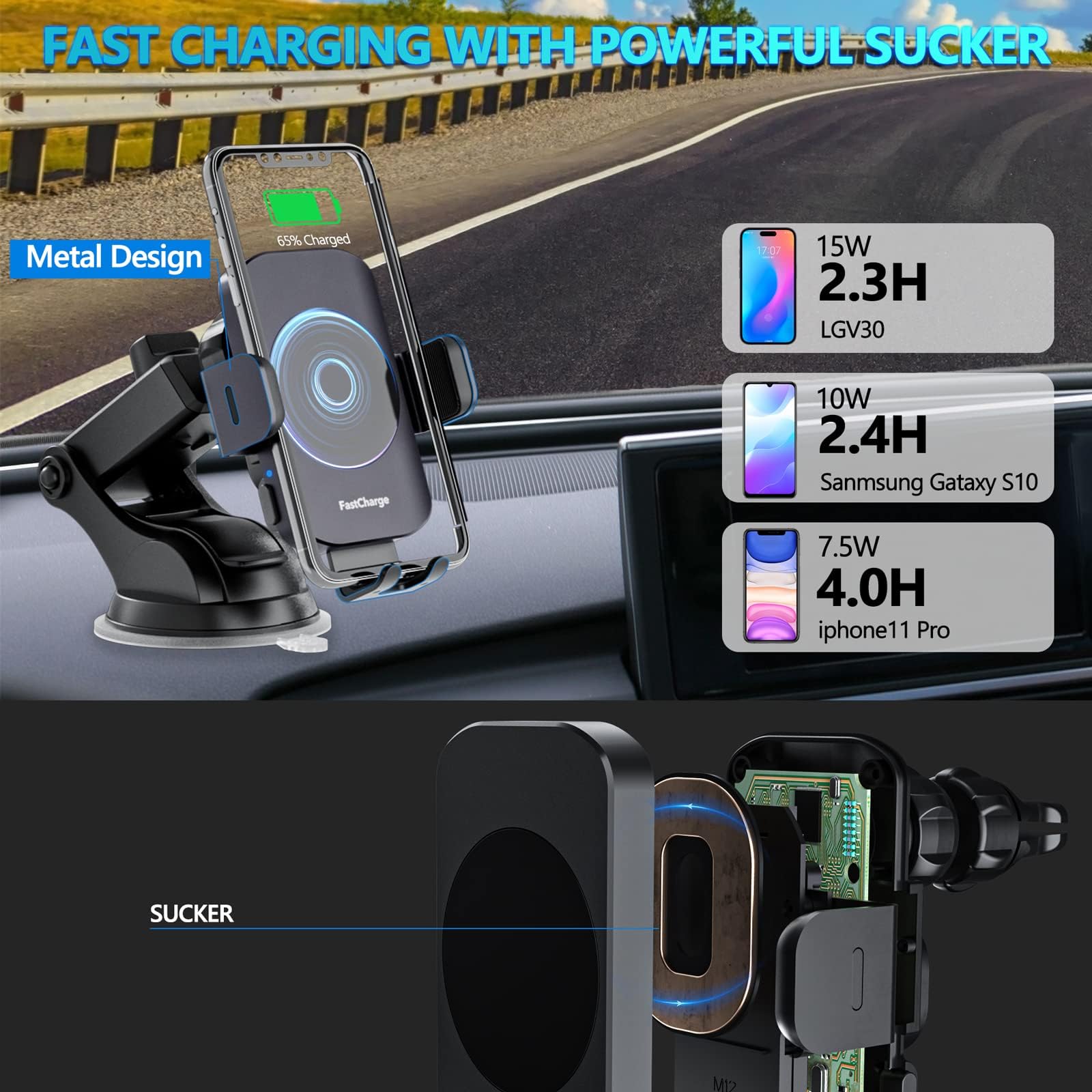 Wireless Car Charger, Fast Charging 15W Auto Clamping Car Charger Phone Holder Phone Mount for iPhone15 14 13 12 11 Pro Max Xs, Samsung Galaxy S23 Ultra S22 S21 S20 S10+ Note 9, etc