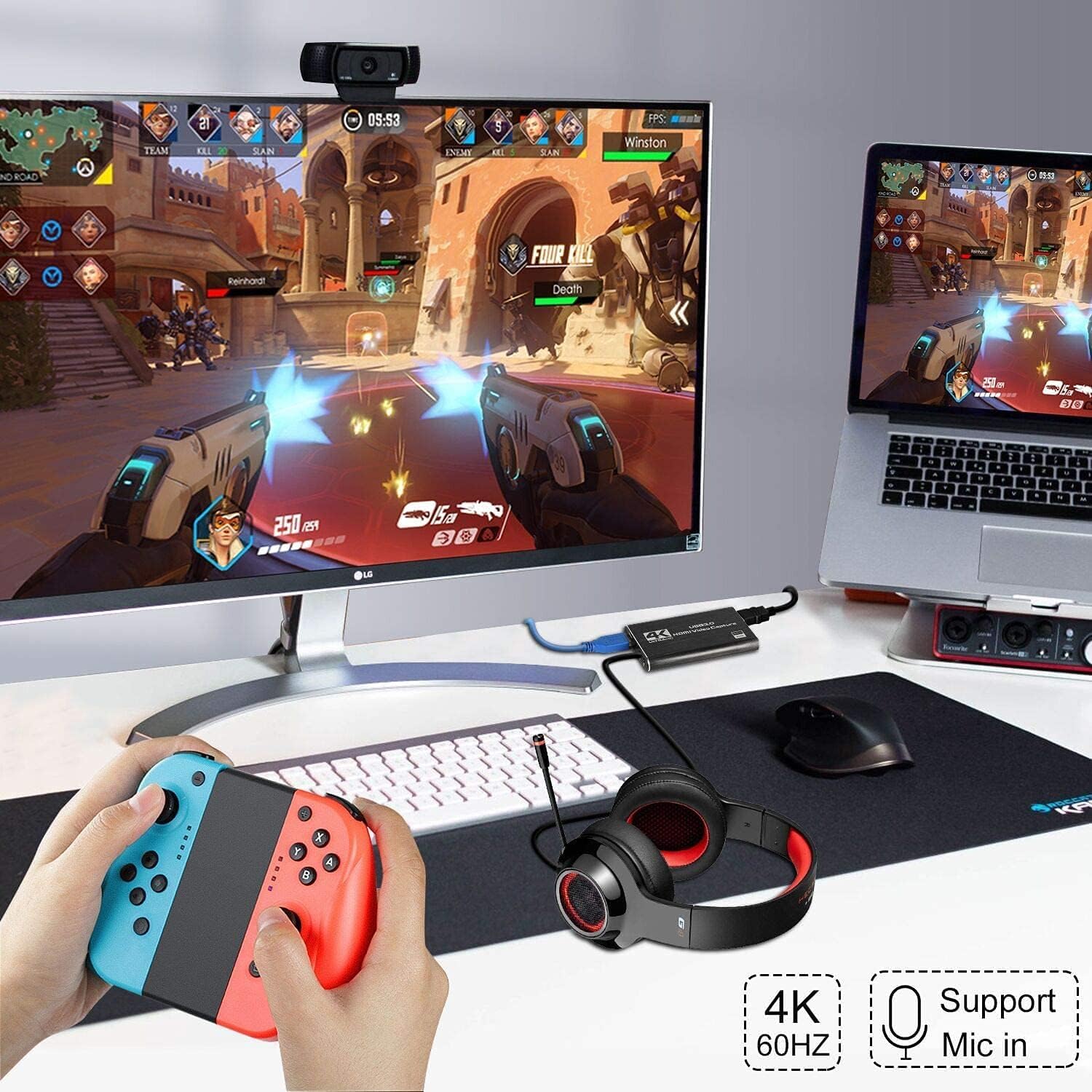 VIXLW 4K HDMI Video Capture Card, USB3.0, 1080P 60FPS, for Streaming, Broadcasting, Nintendo Switch, Xbox, PS4, PS5, OBS, Camera, PC
