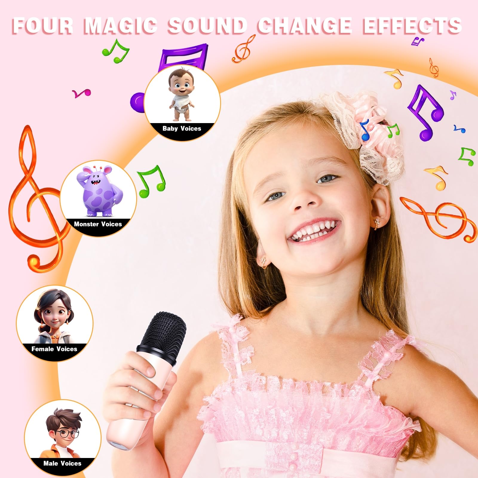 Wireless Portable Bluetooth Karaoke Machine for  Kids Adults（Pink)