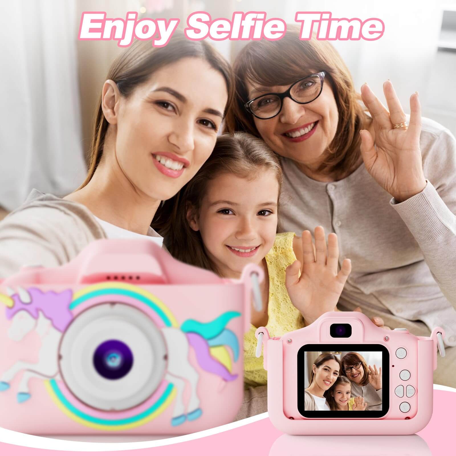 1080P HD 2.0 Inch Screen Kids Digital Camera with 32GB Card(pink)