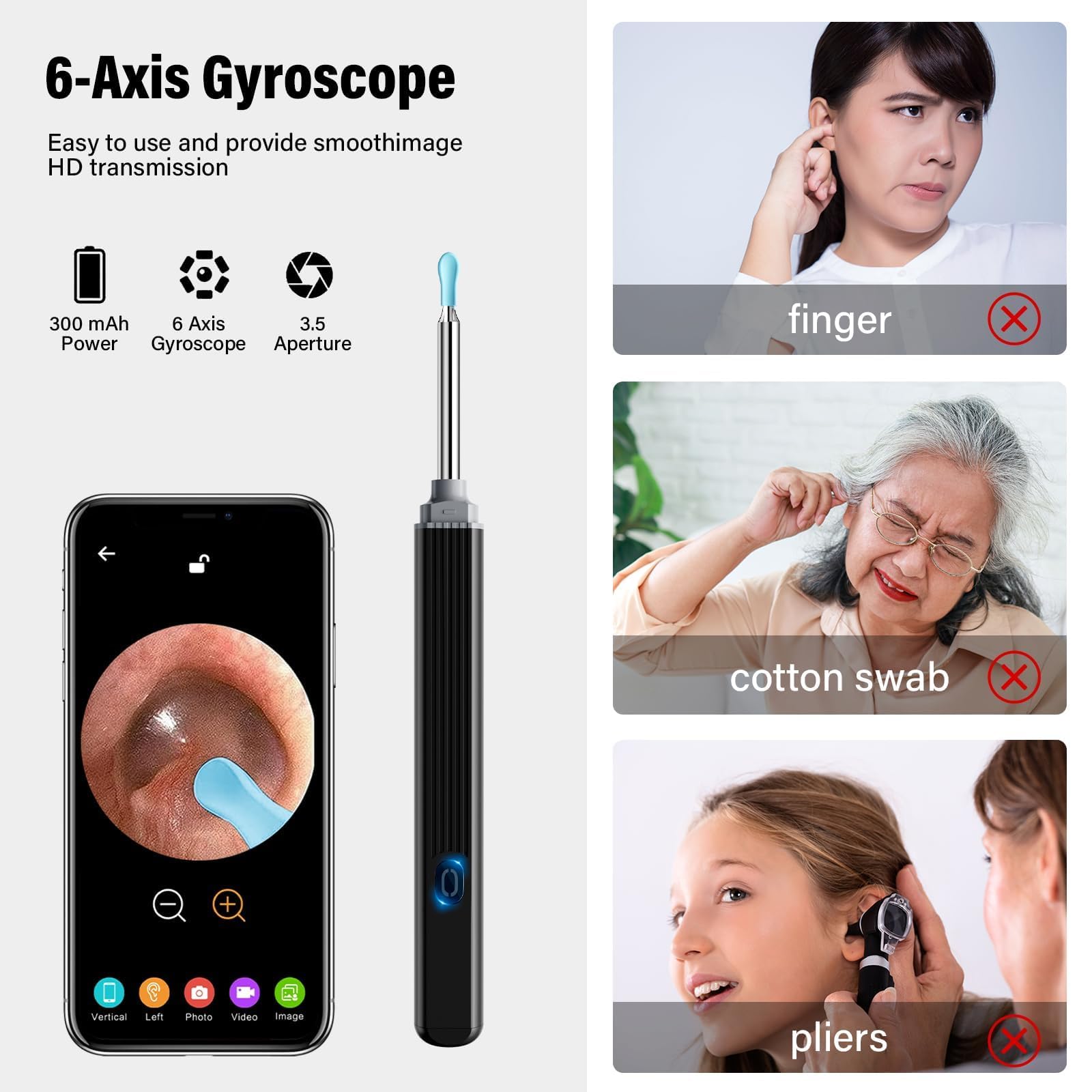 Ear Wax Cleaner with Camera, Earwax Removal, Earwax Removal Tool, with 8 Ears, Earwax Cleaning kit 1080P HD Otoscope - Ear Camera with 6 Ear Scoops - Otoscope Ear Pick for iOS and Android