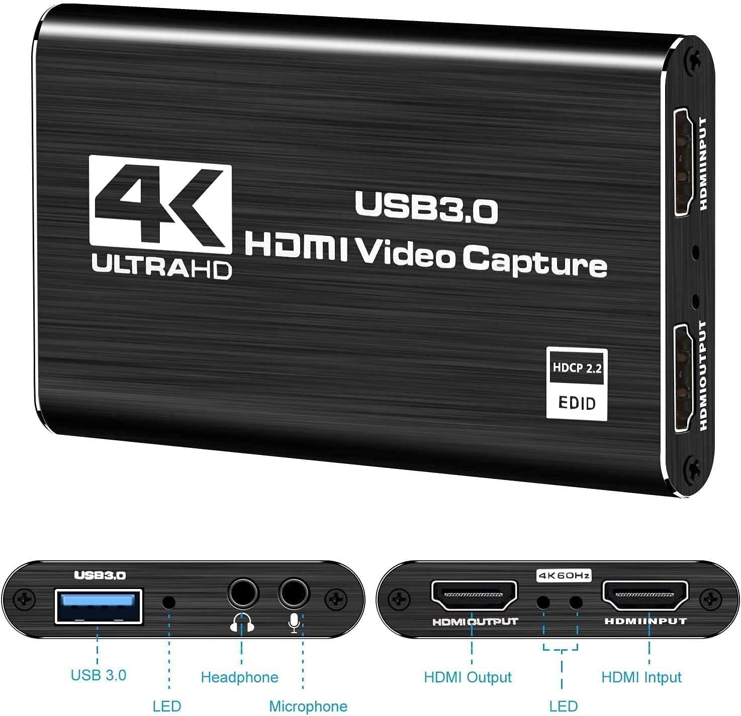 VIXLW 4K HDMI Video Capture Card, USB3.0, 1080P 60FPS, for Streaming, Broadcasting, Nintendo Switch, Xbox, PS4, PS5, OBS, Camera, PC