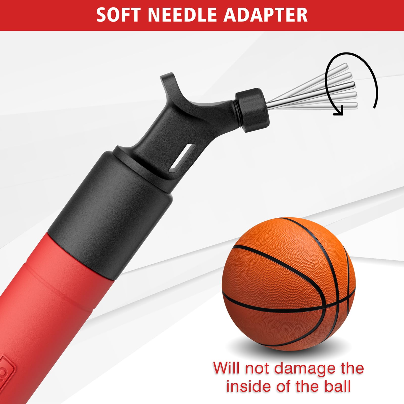 Sports Ball Pump with 5 Needles,Air Pump,Nozzle(Light Red)