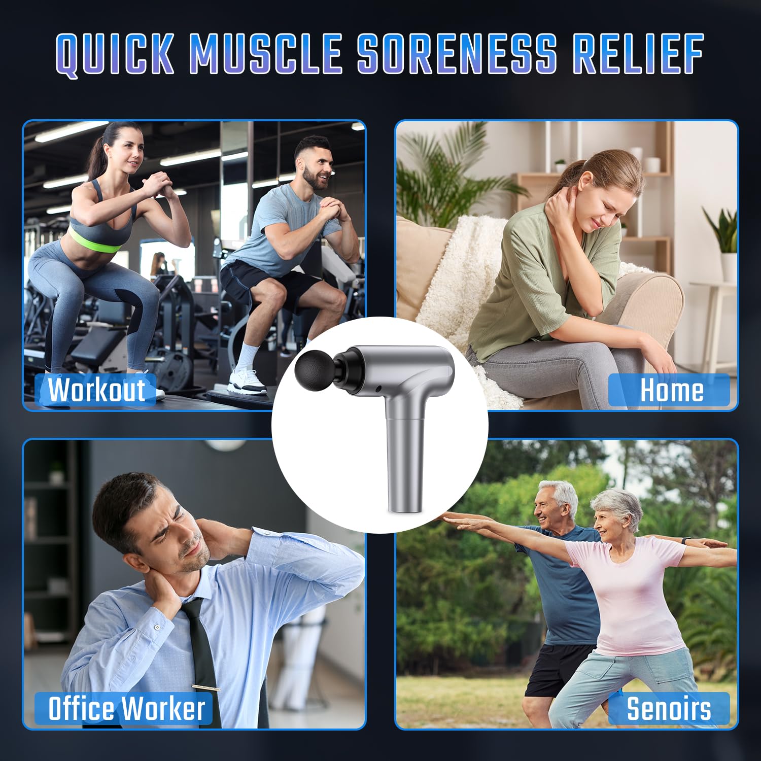 Massage Gun, Muscle Massage Gun Deep Tissue Back Massager for Pain Relief, 20 Speeds Handheld Electric Massager Tool with Silent Brushless Motor, Suitable for Gym Office Home Travel (Silver Grey)