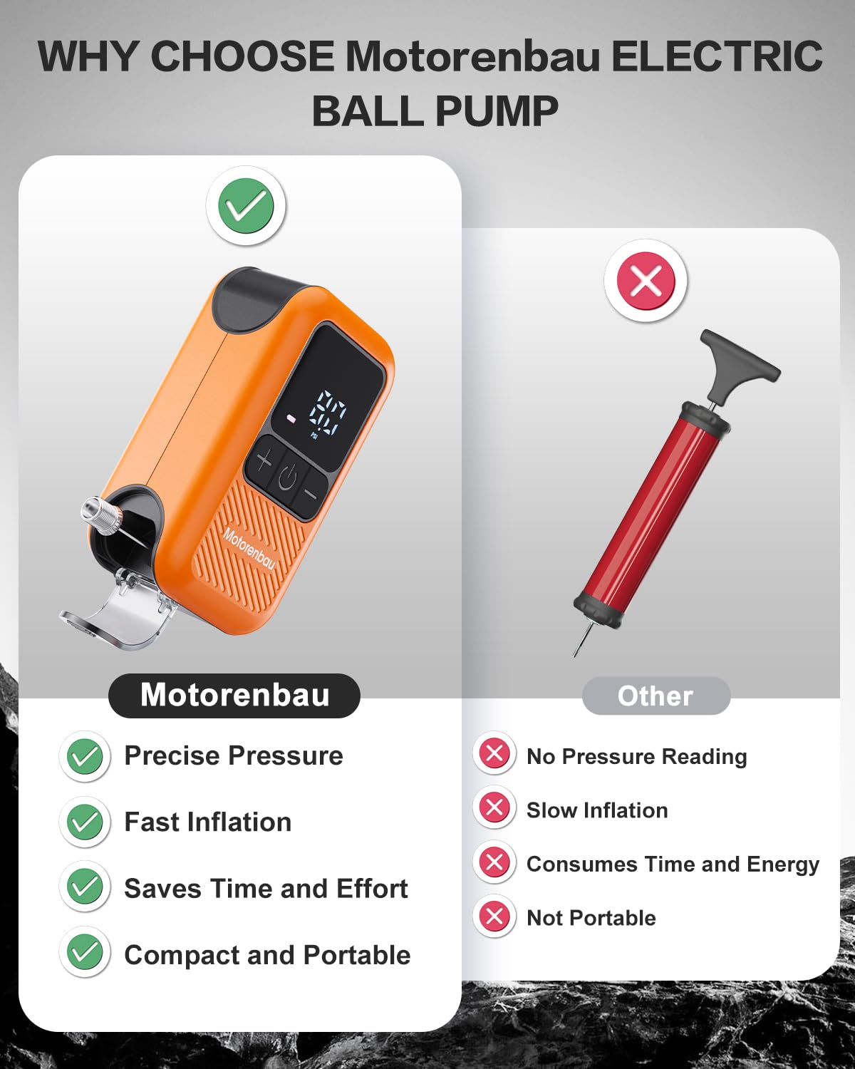 Motorenbau Electric Ball Pump for Sports Balls with LCD Display & LED Light-orange