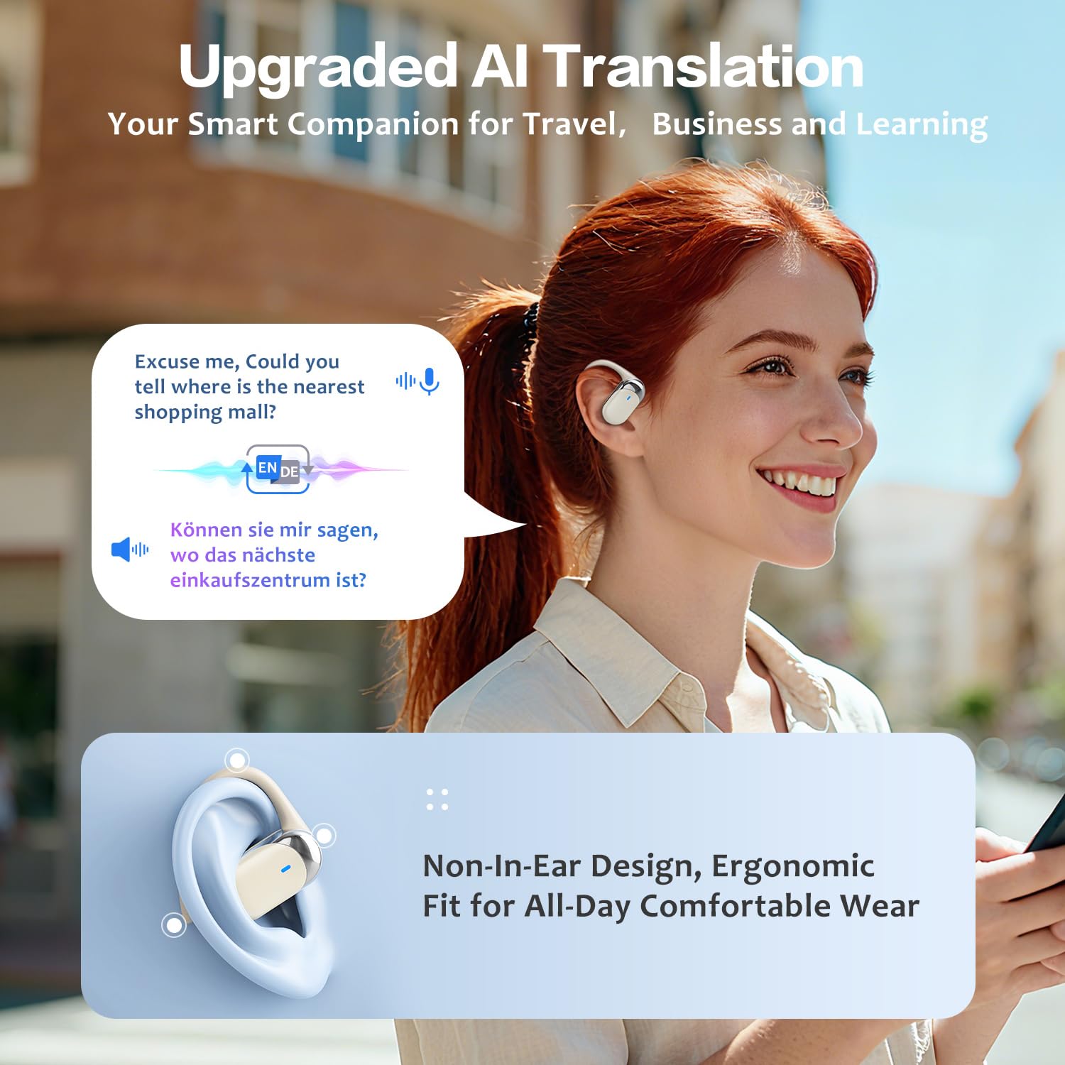AI Translation Earbuds Real Time, 144 Language Translator Ear buds, Audifonos Traductores Inglés Español, 3-in-1 Translating Wireless Earphones Bluetooth Headphones for Travel Learning Business