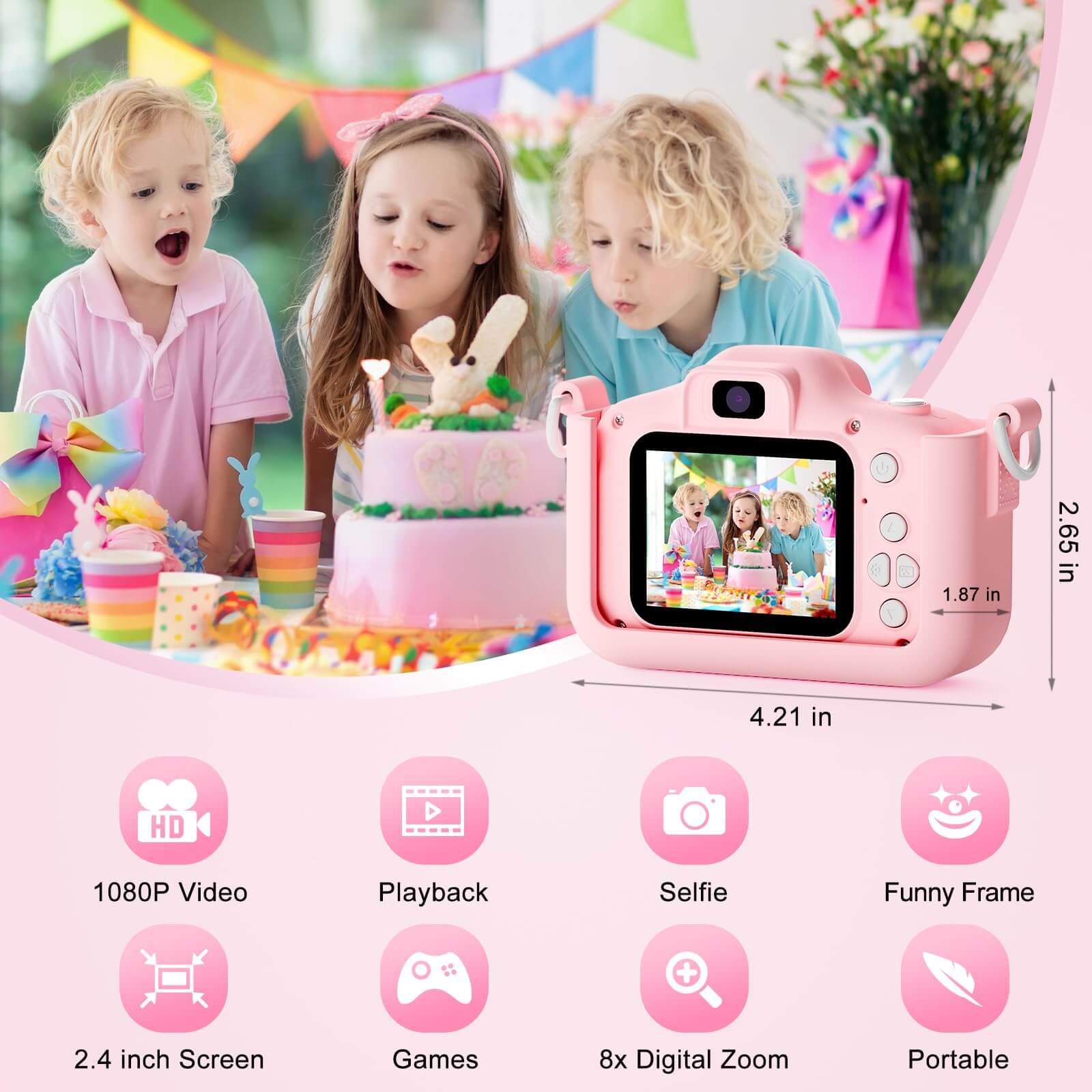 1080P HD 2.0 Inch Screen Kids Digital Camera with 32GB Card(pink)