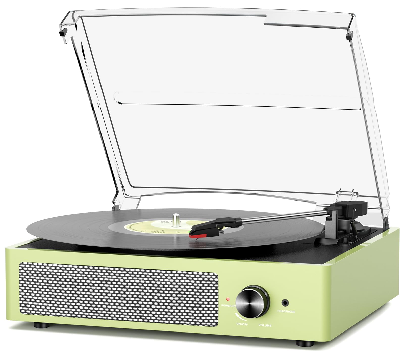 Vinyl Record Player with 2 Stereo Speakers Belt-Driven Vintage Turntables 3 Speed 3 Size Wireless Bluetooth Playback AUX-in RCA Out Headphone LP Vinyl Players Auto Stop Light Green