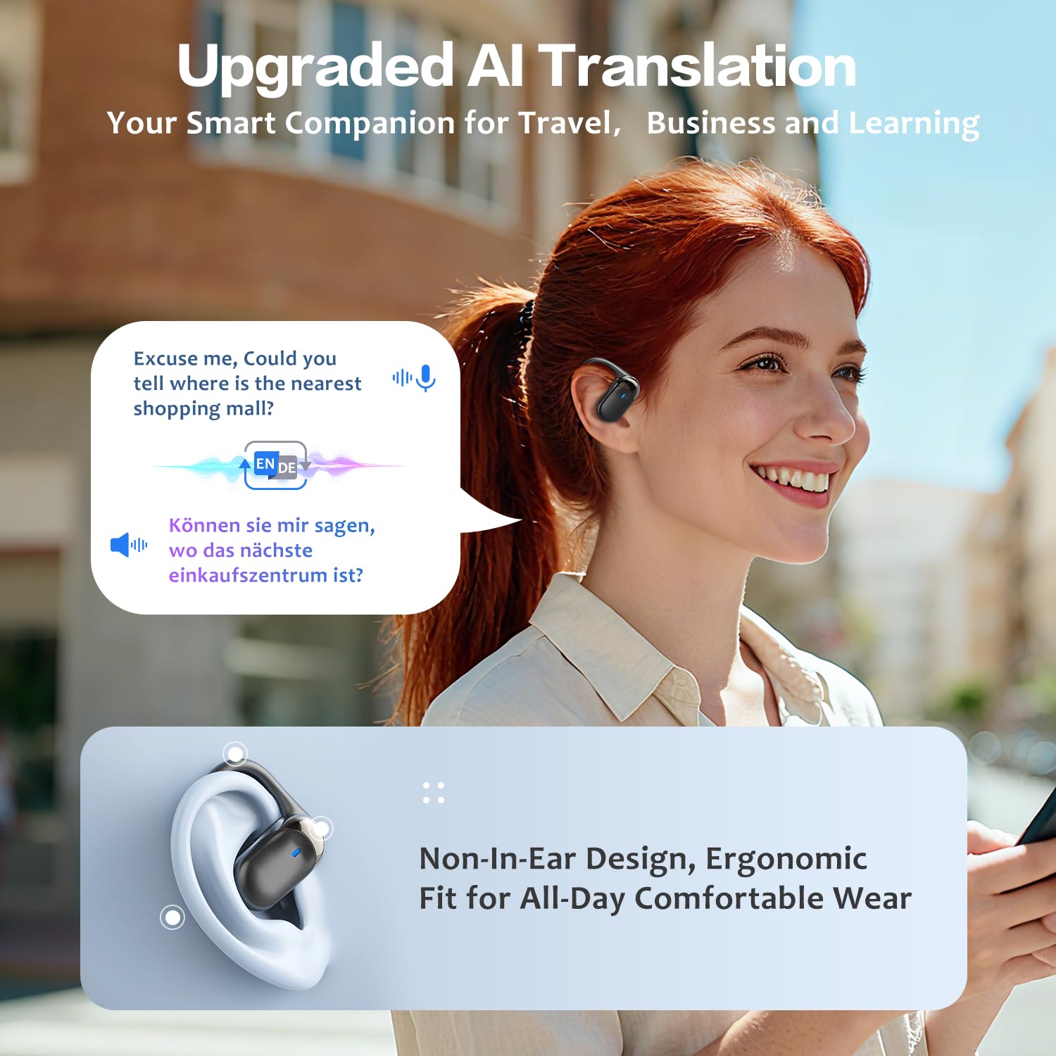 AI Translation Earbuds Real Time, 144 Language Translator Ear buds, Audifonos Traductores Inglés Español, 3-in-1 Translating Wireless Earphones Bluetooth Headphones for Travel Learning Business