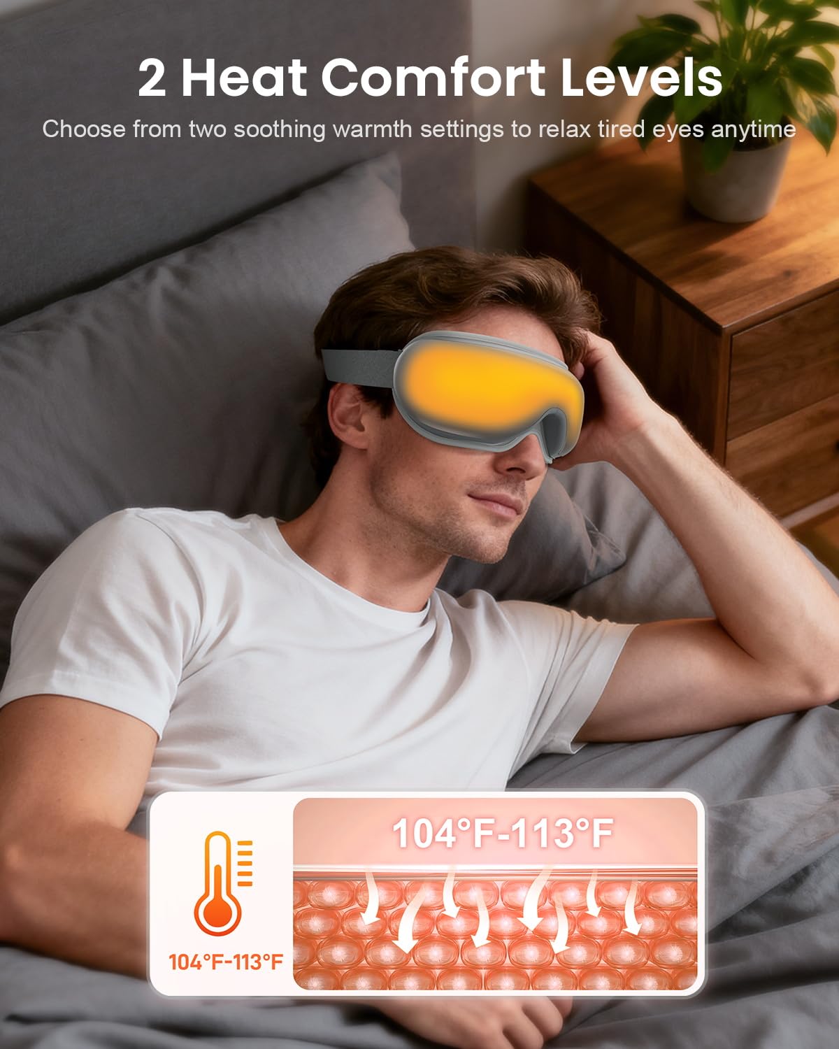 Cotsoco Eye Massager with Heat, Remote, and Compression, Adjustable Foldable Sleep Mask for Relaxing Eyes and Better Sleep, Migraine Relief Device, Birthday Gifts for Women Men Her Him-Gray