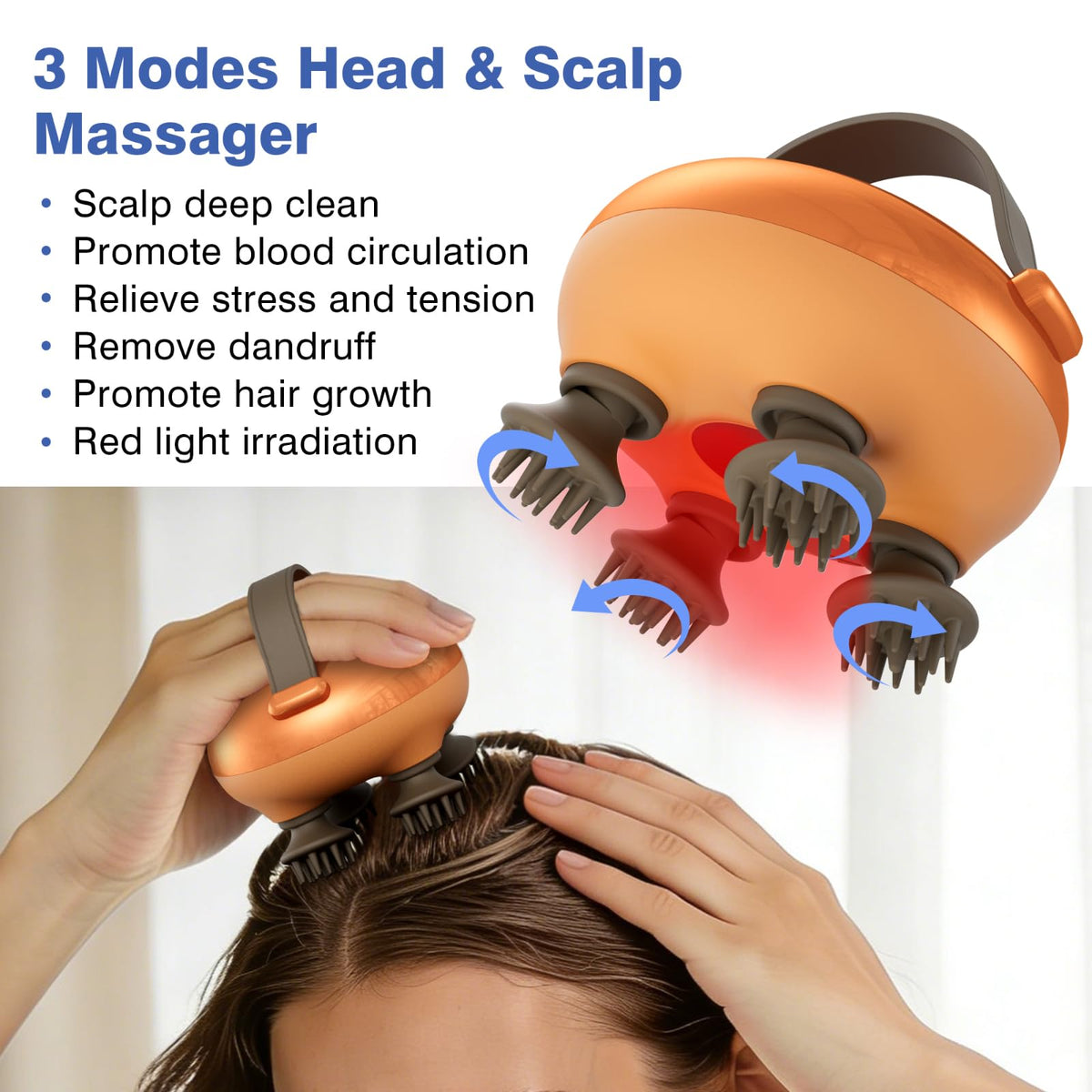 cotsoco Electric Scalp Massager with Tangle-Free Design, Waterproof Portable Handheld Head Massager for Deep Stress Relief, with 12 Massage Heads and 3 Adjustable Modes, Ideal Gifts for Mom & Dad