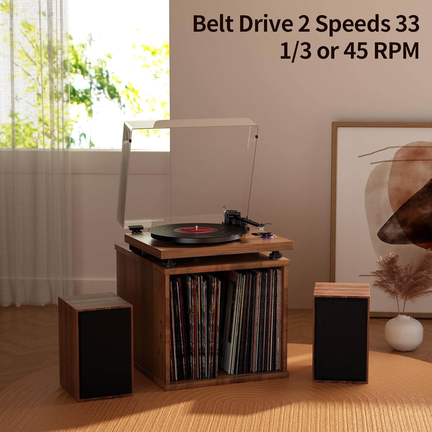 Bluetooth Turntable with Speaker, Compact Stereo System and Adjustable Counterweight, RCA Output