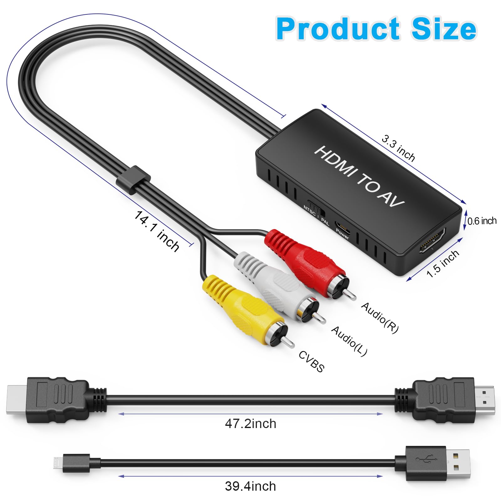 HDMI to RCA Converter, HDMI to AV Adapter , HDMI RCA Composite Video Converter