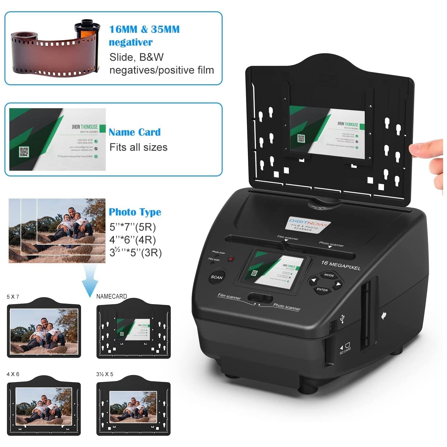 2.4"LCD Film & Photo Scanner with 22MP ,Support 35mm/135 Slides & Negatives Film, Photo, Black