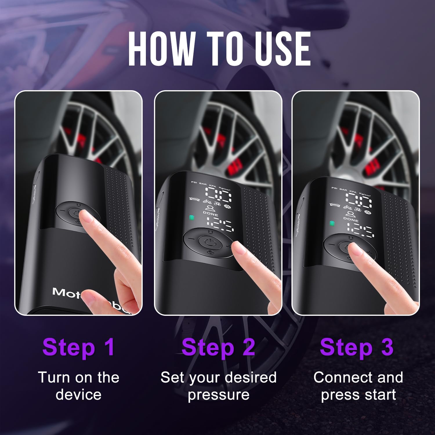 Tire Inflator Portable Air Compressor - Portable Cordless Mini Air Pump with Digital Pressure Gauge, 150PSI 3X Fast Inflation and Auto Shutoff Function Tires Pump for Cars