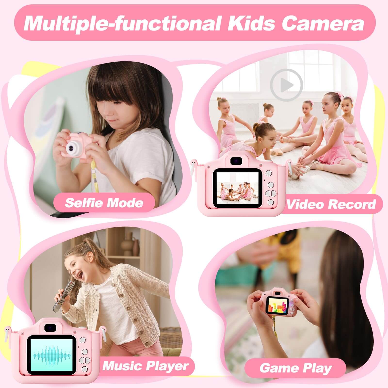 Kids Camera for Boys & Girls, 1080P HD 2.0 Inch Screen Kids Digital Camera with 32GB Card(pink)