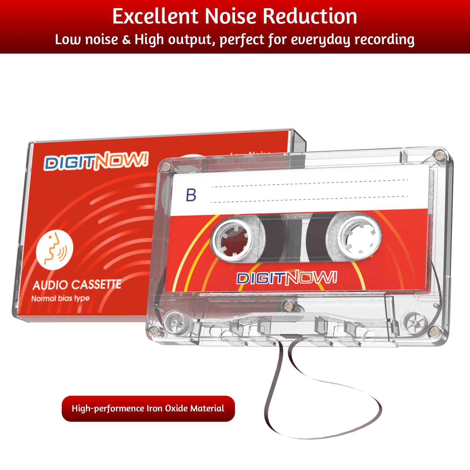 Blank Audio Cassette Tape - 90 Minutes Recording Time - Low Noise and High Output - Dictation, MP3 Recording to Blank Tape - Pack of 5