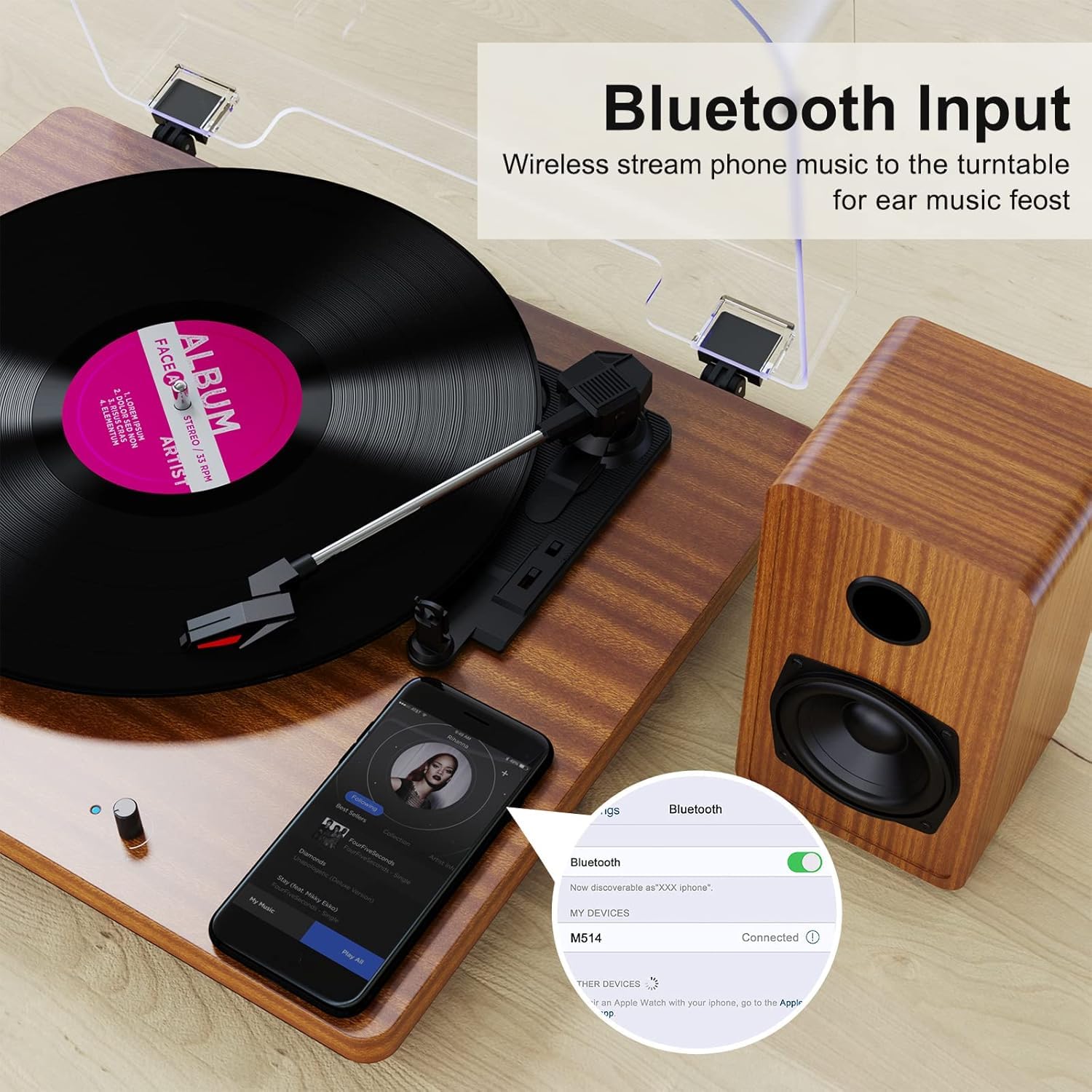 Bluetooth Record Player with Speaker, three speeds,support RCA Output