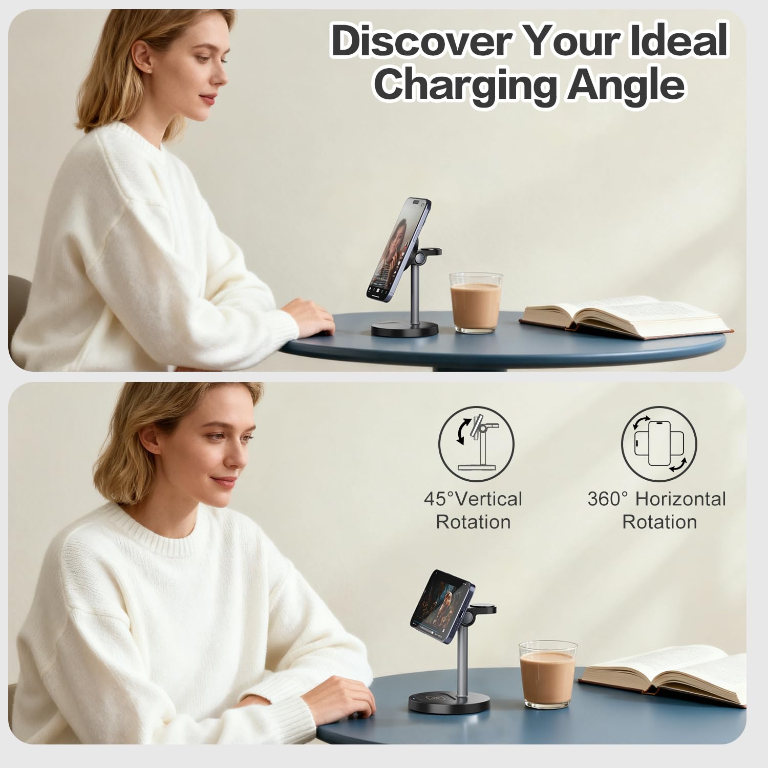 3 in 1 Wireless Charging Station Compatible with MagSafe, 15W Fast Charging Magnetic Mag-Safe Charger Stand for Apple iPhone 17 16 15 14 13 12Series Apple Watch AirPods Pro 4 3 2, Gifts for Men Women