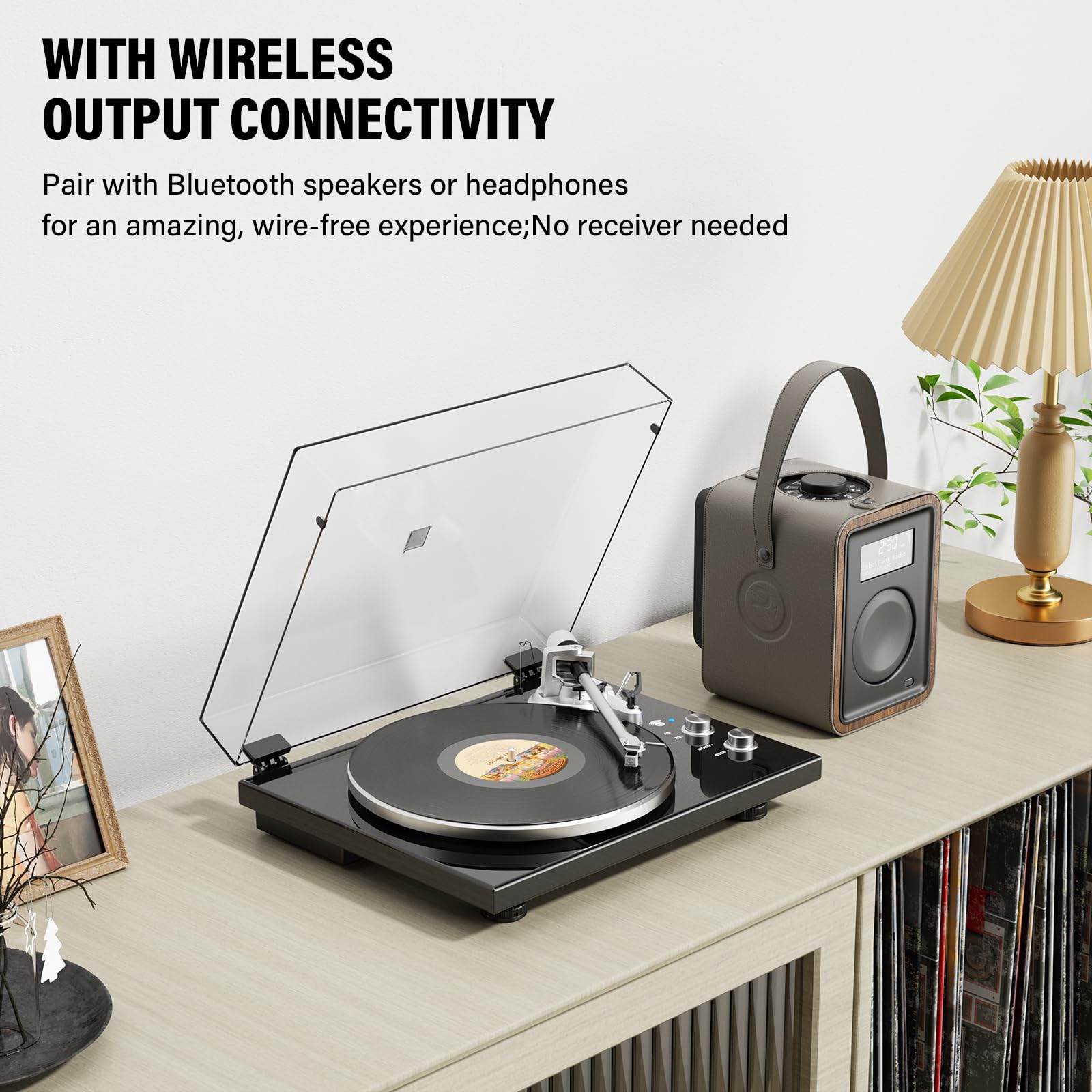 Vinyl Record Player Belt-Drive Turntable for Vinyl Records with Bluetooth Connectivity, USB Digital Output, Magnetic Cartridge & Adjustable Counterweight, AT-3600L, 33 or 45 RPM