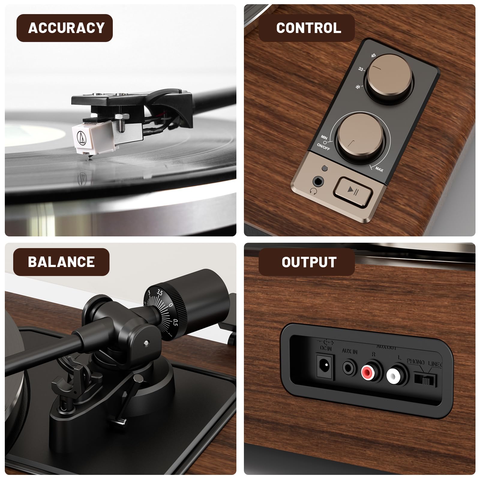 DIGITNOW Vinyl Record Player with Magnetic Cartridge, High Fidelity Belt Drive Turntable with Built-in Speakers & Phono Preamp, Wireless Playback and Aux-in Functionality, Auto Off