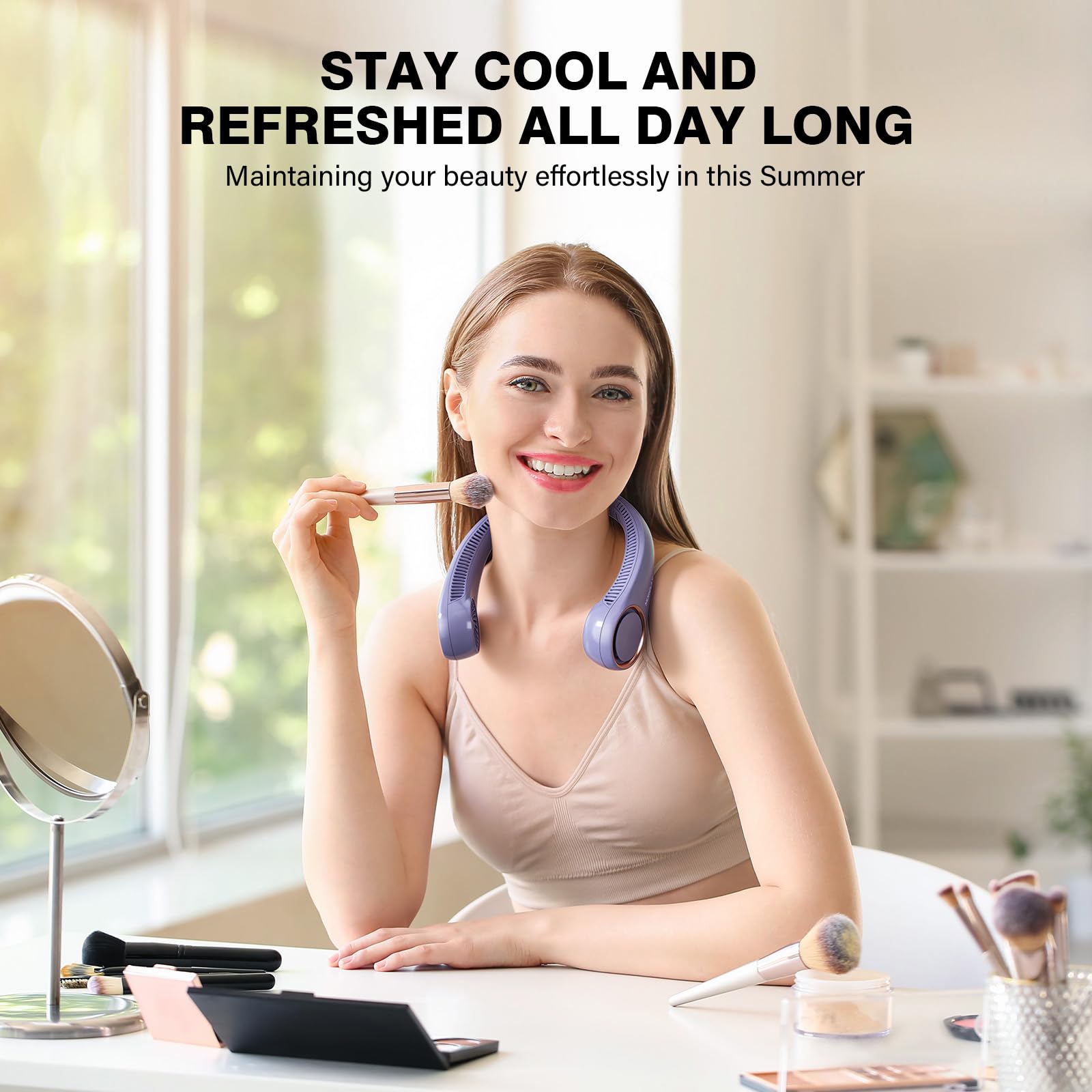 Morelax Neck Fan, USB Rechargeable Personal Fan,Hand Free Bladeless Portable Fans,4000 mAh, 3 Speeds,72 Air Faster softer 360° Cooling,Gift Suitable for Home, Office, Travel, Sports Purple