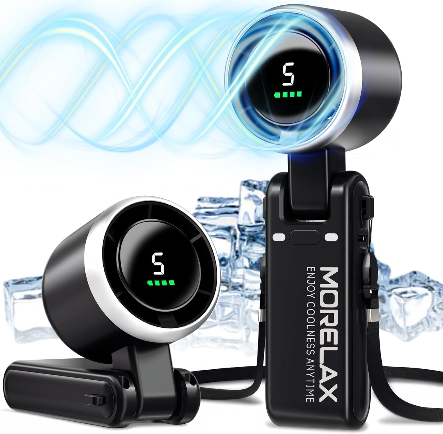 Morelax Personal Handheld Fan,High-Speed Turbo Fans,5-Speed with LED Display,Powerful Motor,4000mAh,USB Rechargeable Portable Cooling Fan for Outdoor Activities,Travel,Working,Black