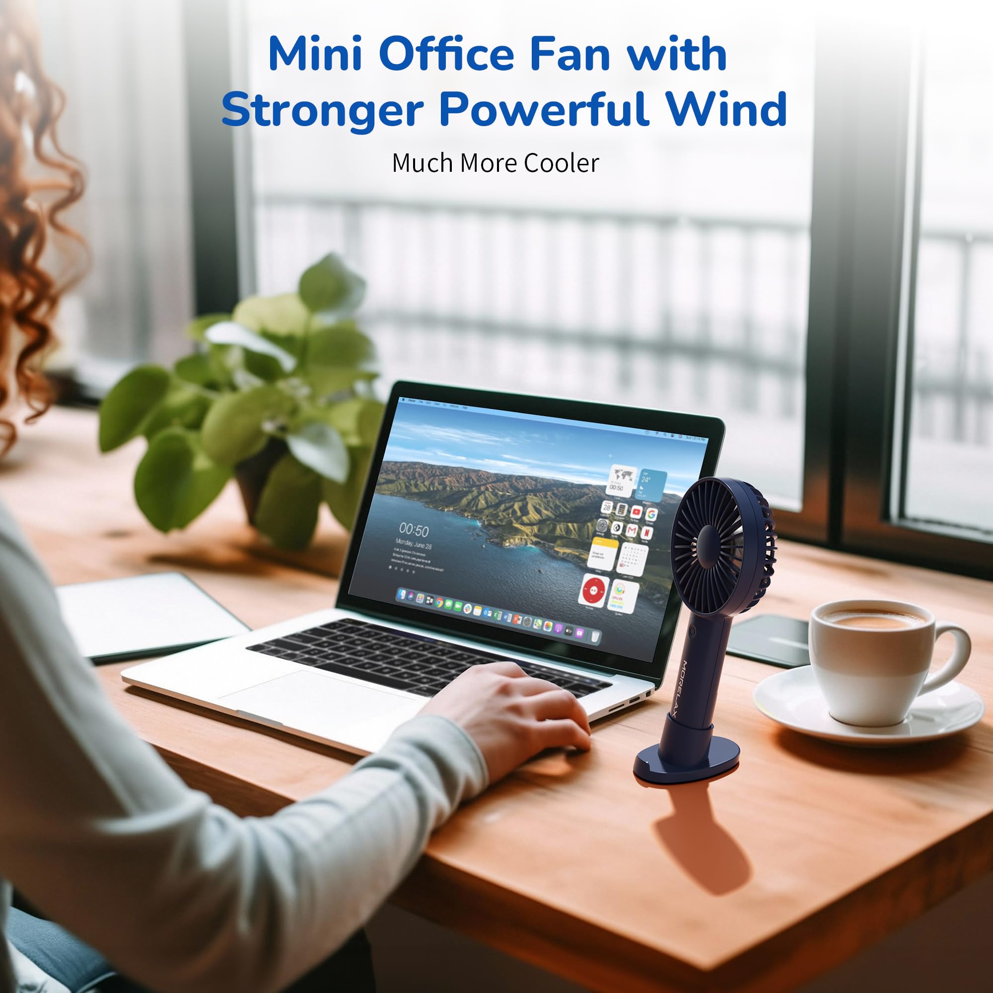 Jancane Handheld Fan, USB Rechargeable Mini Portable Fan with Base, 10H Battery, Strong Wind, Small & Powerful, Cute Design for Travel, Makeup, Girls Women Summer Gift (Dark Blue)