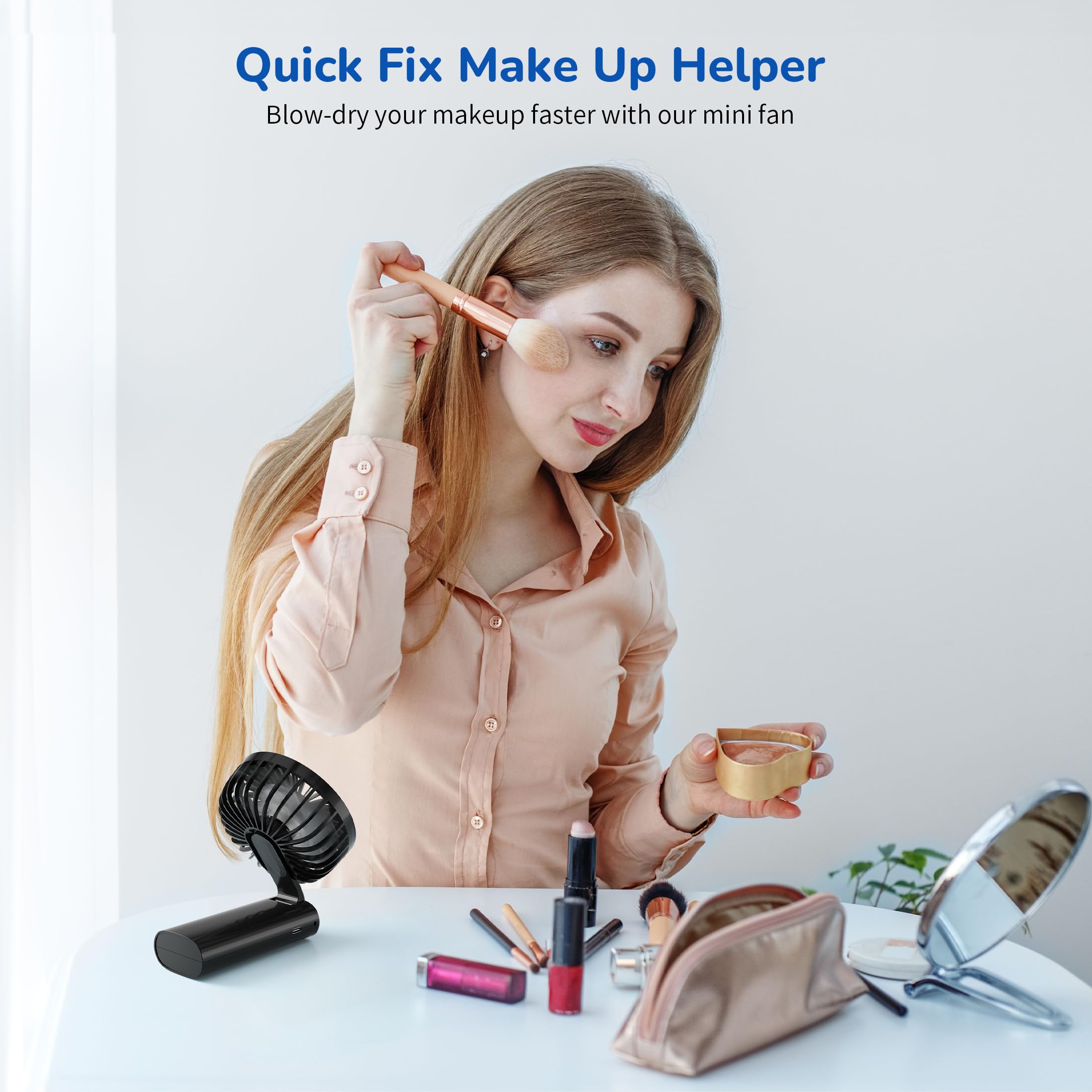 Portable Handheld Fan, USB Rechargeable Foldable Mini Personal Fan, 5200mAh, 180 Adjustable, 6 Speed Wind, 3 IN 1 Hand Cooling Desk Fan with LED Display for Home Office School Outdoor Travel, Black