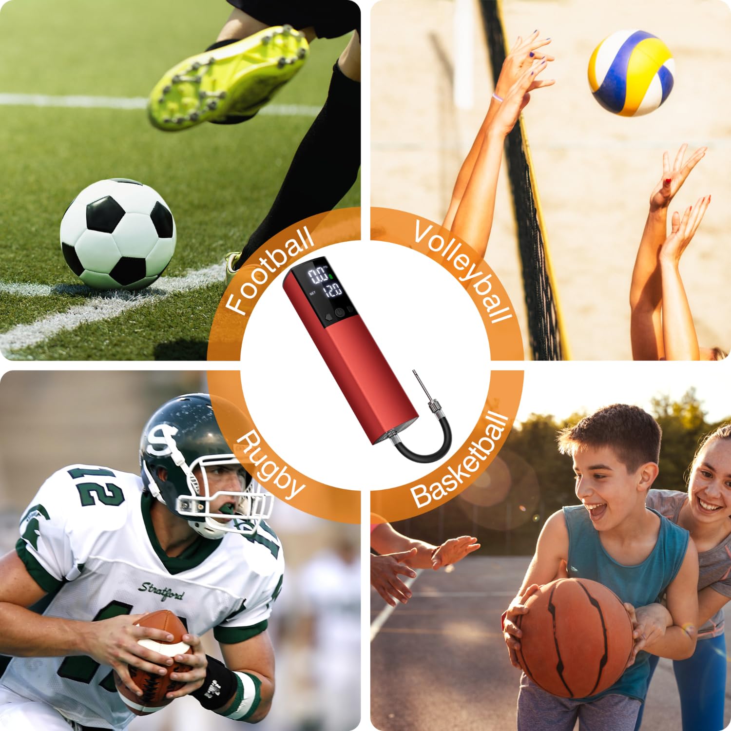 Electric Ball Pump,Smart Air Pump Portable Fast Ball Inflation with Accurate Pressure Gauge and Digital LCD Display for Basketball Football Soccer Volleyball (2Pin&2Nozzle&1Spout)