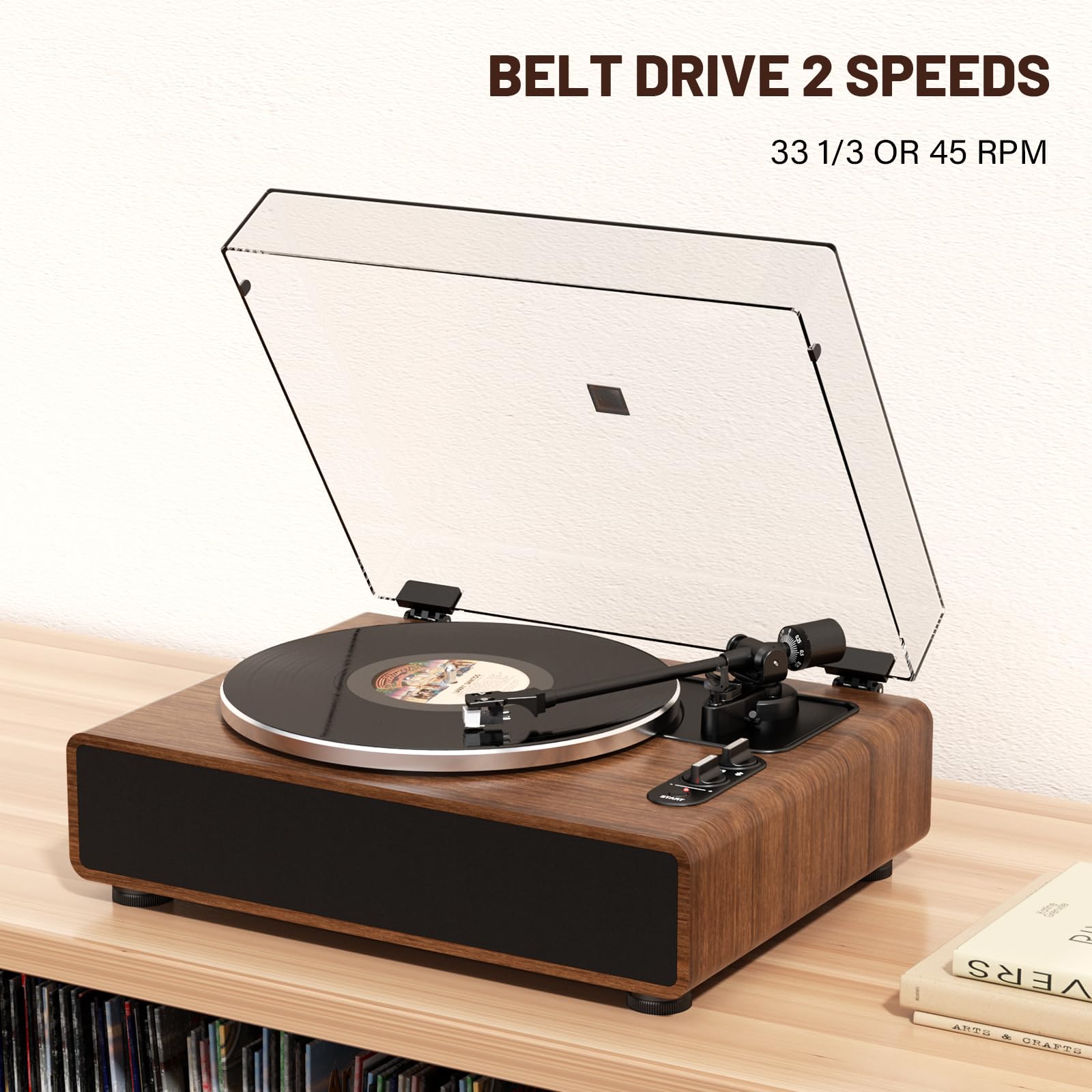FEKTIK Vinyl Record Player with Magnetic Cartridge,High Fidelity Belt Drive Turntable with Built-in Speakers, Bluetooth Playback and Aux-in Functionality, Auto Off