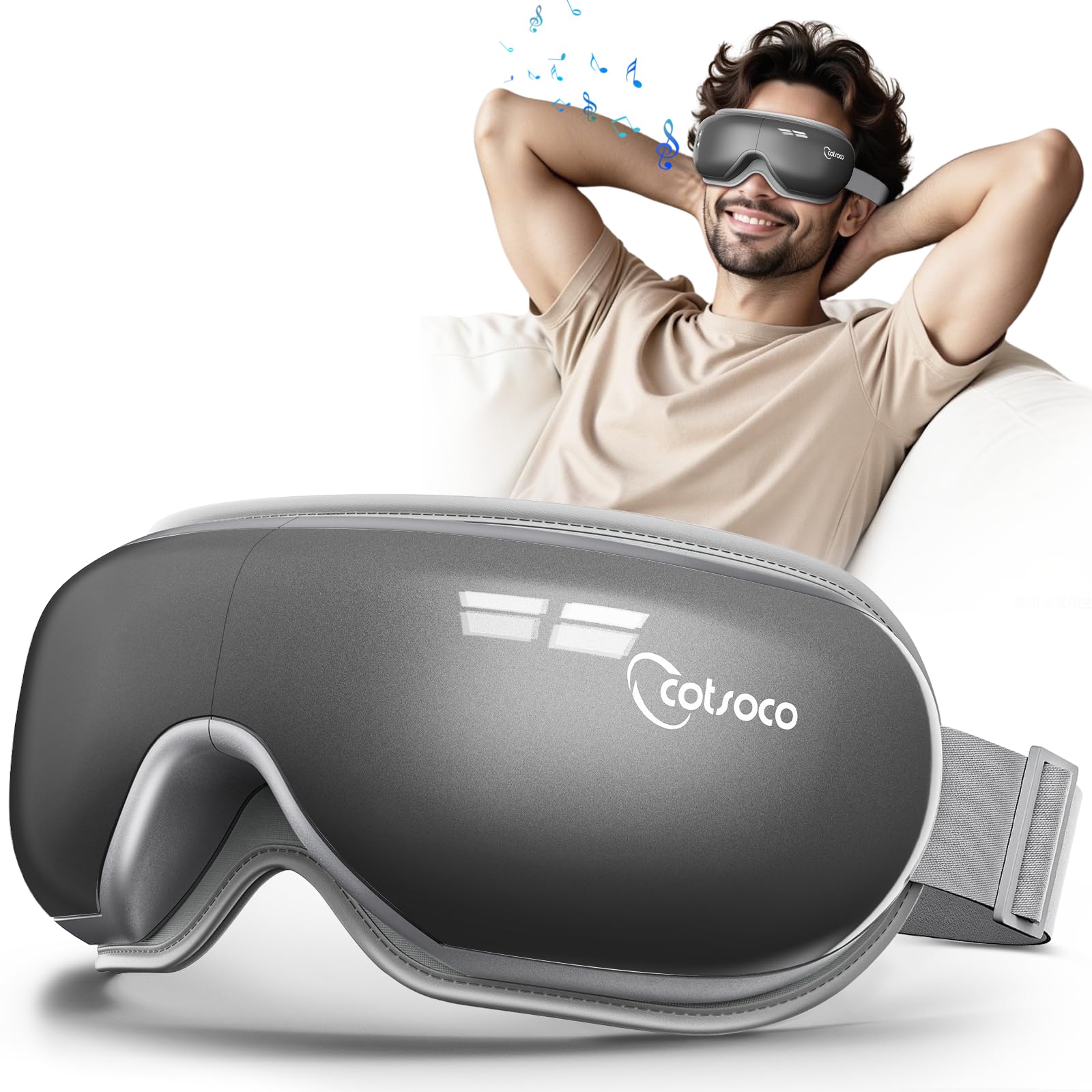 cotsoco Eye Massager with Heat & Bluetooth Music, Mothers Day Birthday Gifts for Women, Reduce Eye Strain, Headache Relief and Improve Sleep, Eye Care Device for Migraine-Grey