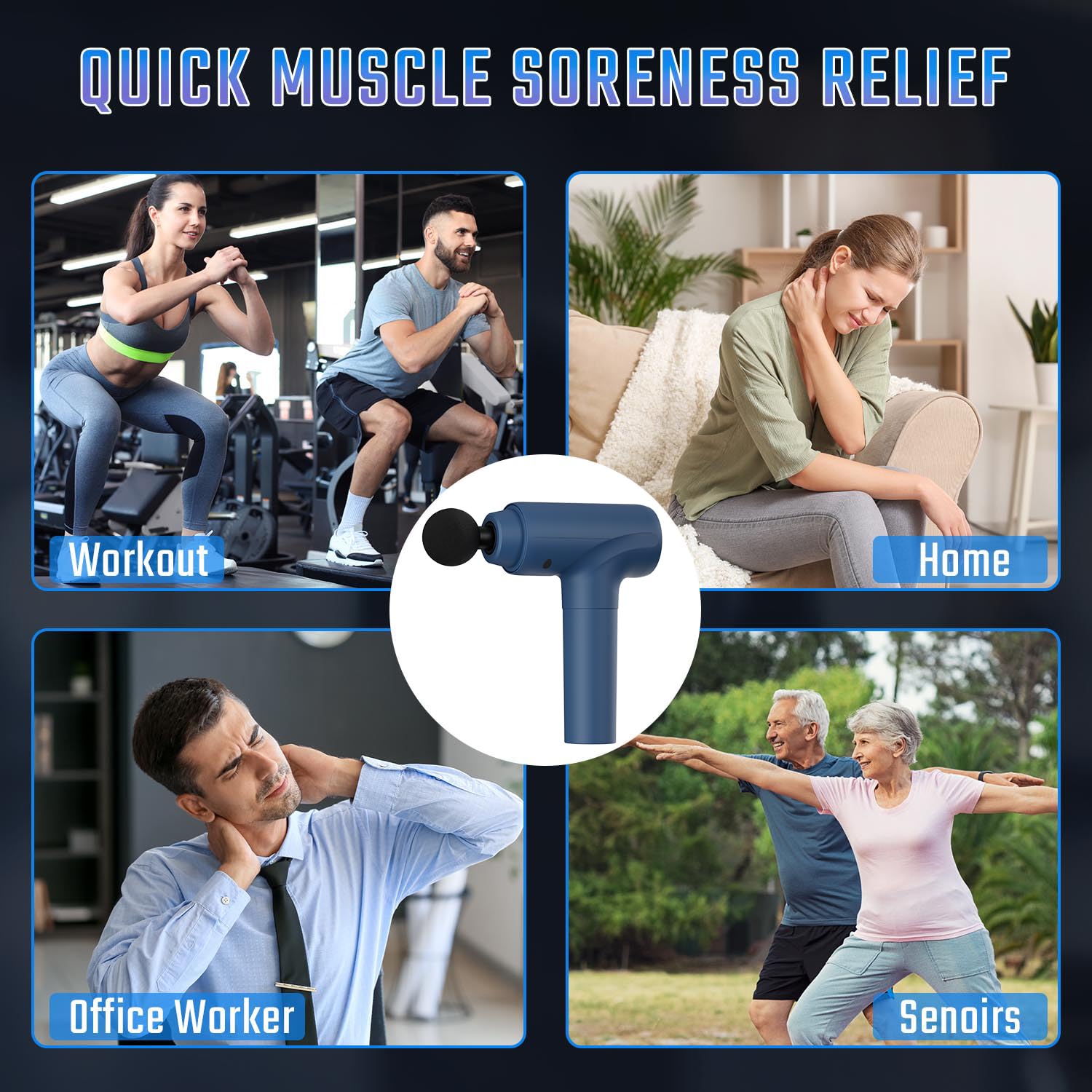 cotsoco Massage Gun Deep Tissue, Muscle Massage Gun with 9 Attachment Heads 20 Speeds & Silent Brushless Motor for Pain Relief, Handheld Percussion Back Massager Gun for Athletes