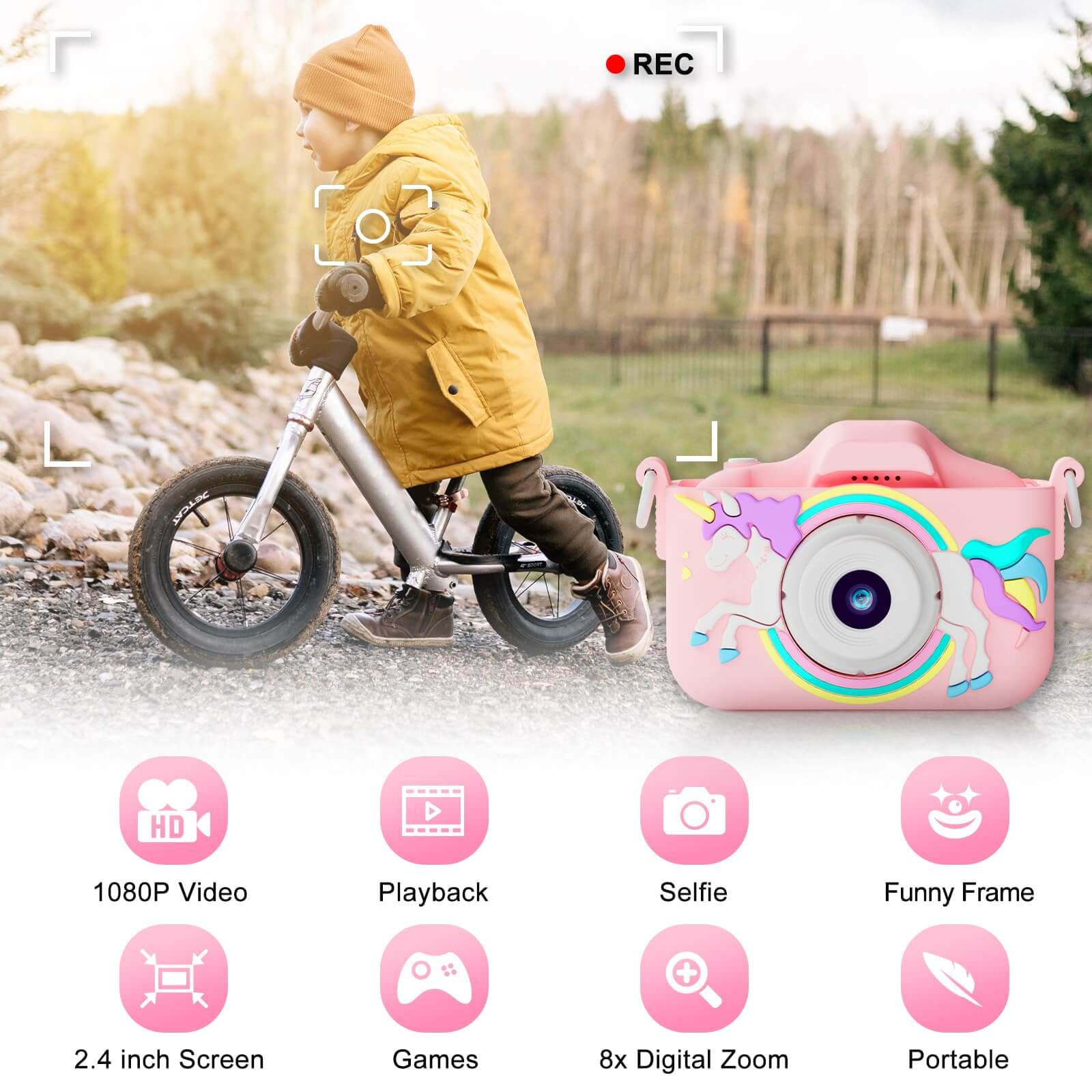 1080P HD 2.0 Inch Screen Kids Digital Camera with 32GB Card(pink)