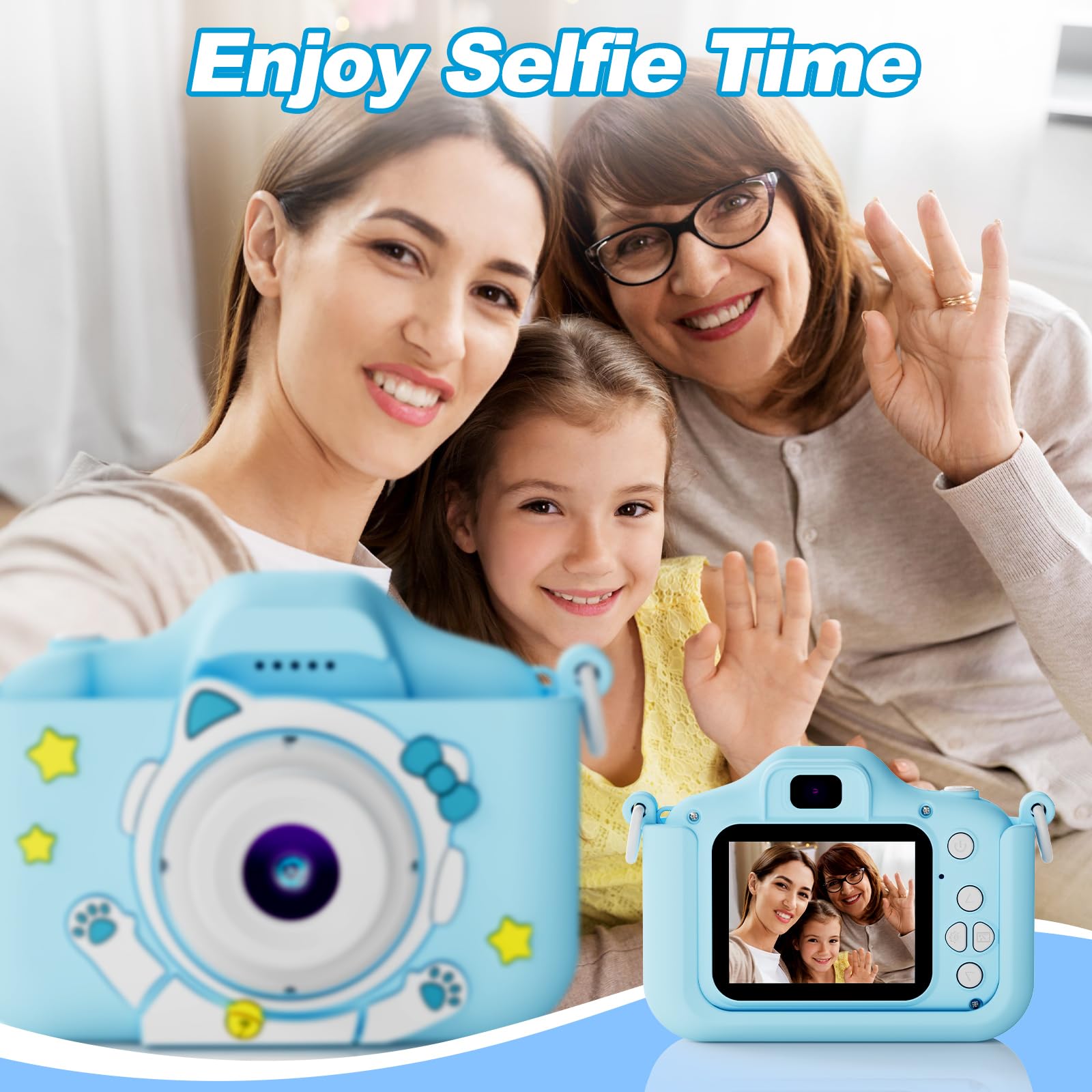 1080P HD 2.0 Inch Screen Kids Digital Camera with 32GB Card(blue)