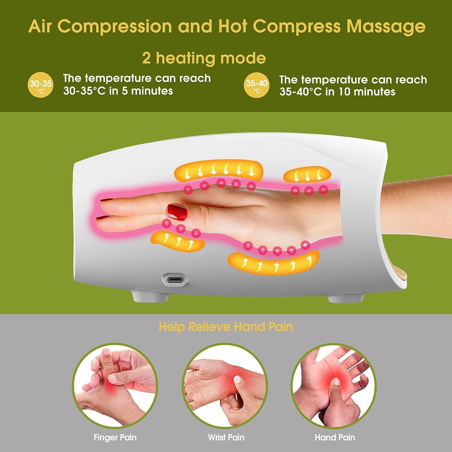 Electric Hand Massager /3 Levels Therapy/ Cordless with Heat and Compression