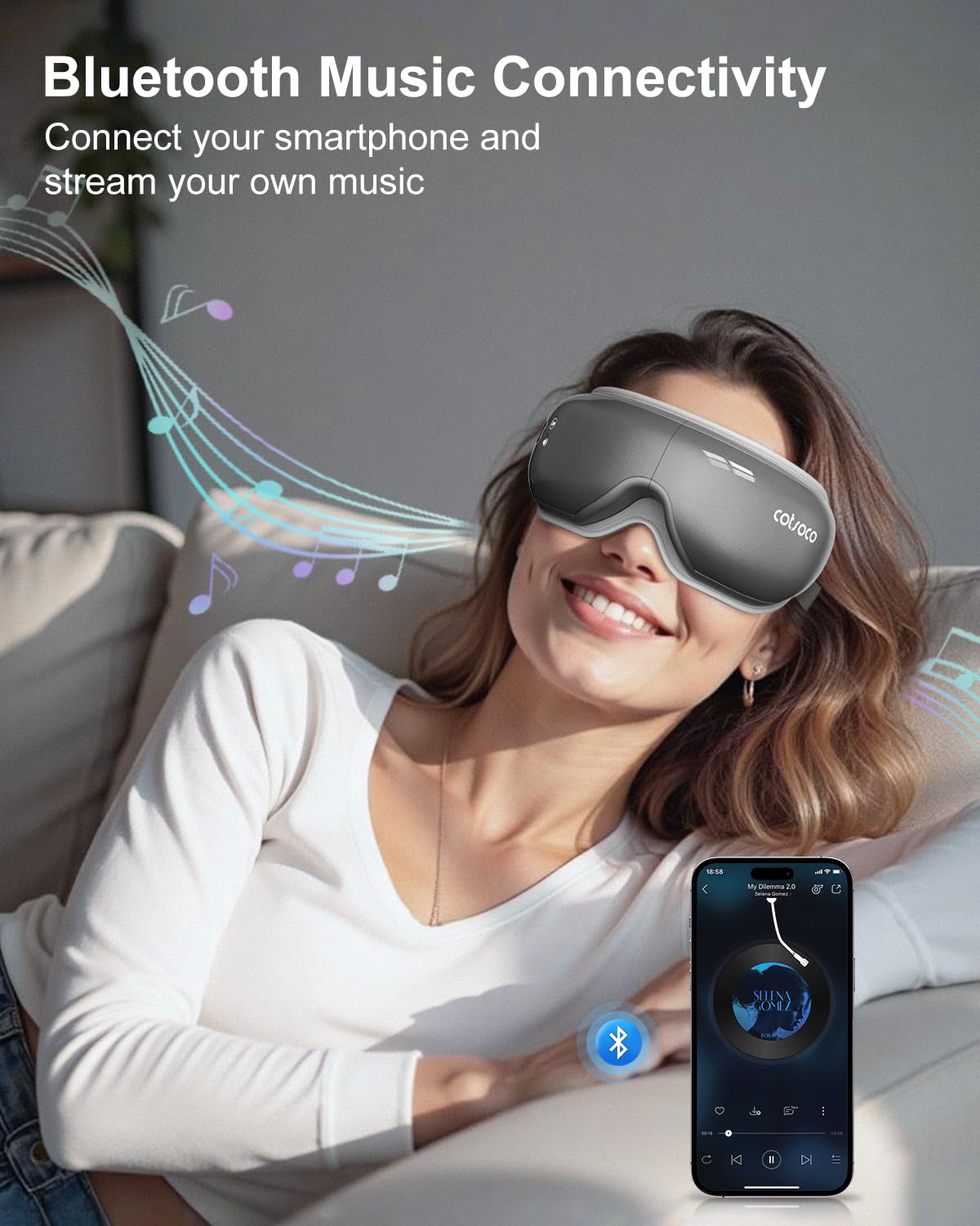 cotsoco Eye Massager with Heat & Bluetooth Music, Mothers Day Birthday Gifts for Women, Reduce Eye Strain, Headache Relief and Improve Sleep, Eye Care Device for Migraine-Grey