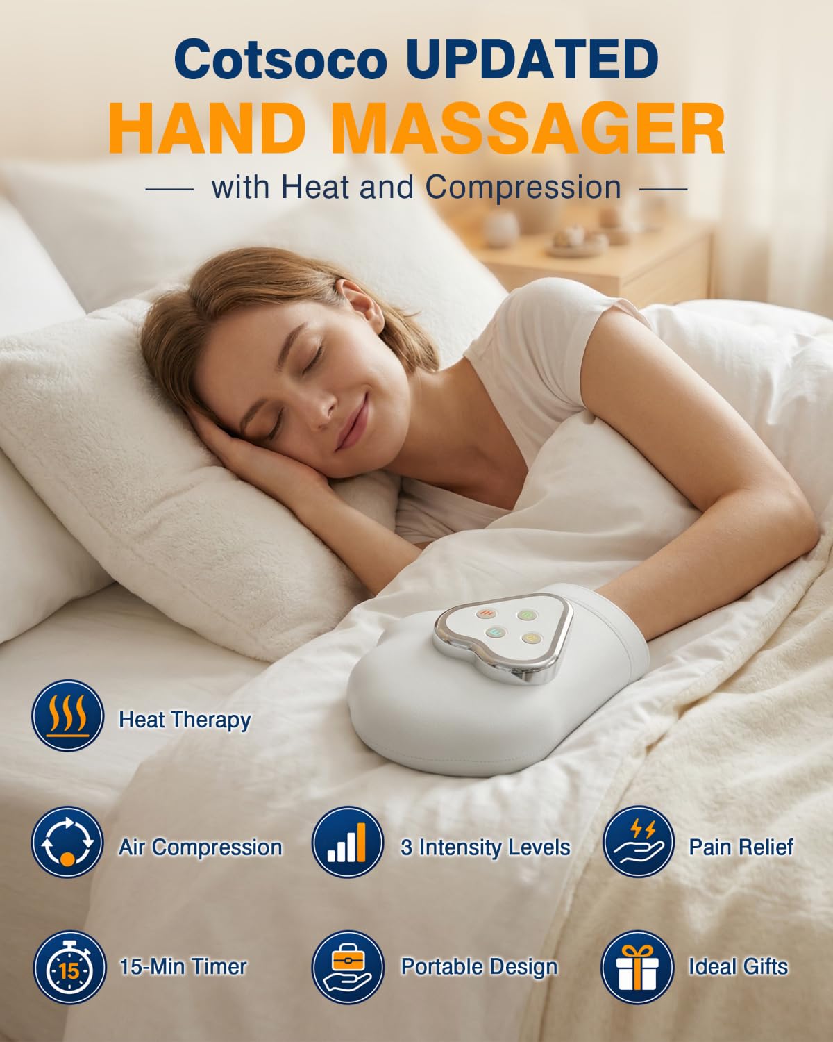 cotsoco Hand Massager with Heat and Compression for Arthritis Carpal Tunnel,Fits Left Right Hand,Pain Relief, Individual Finger Compression Massage for Wrist & Fingers Palm, Birthday Gift for Women Men