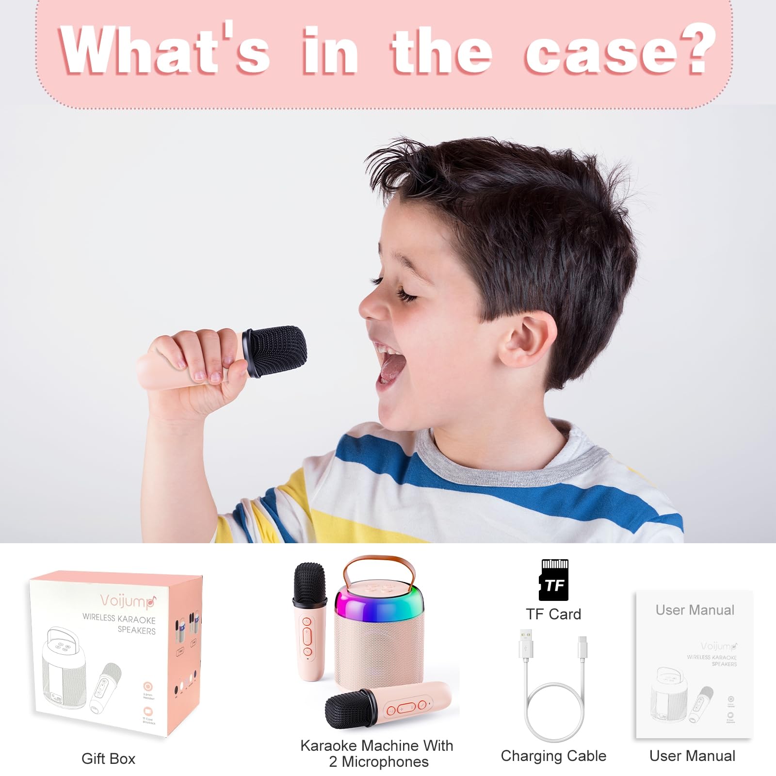 Wireless Portable Bluetooth Karaoke Machine for  Kids Adults（Pink)