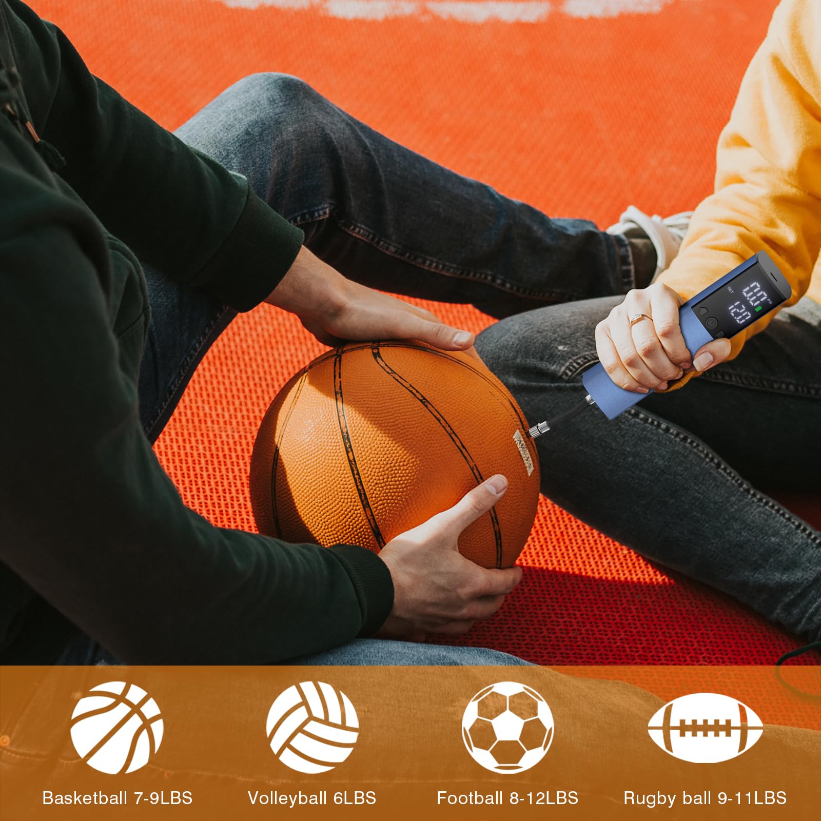 Electric Ball Pump,Smart Air Pump Portable Fast Ball Inflation with Accurate Pressure Gauge and Digital LCD Display for Basketball Football Soccer Volleyball (2Pin&2Nozzle&1Spout)