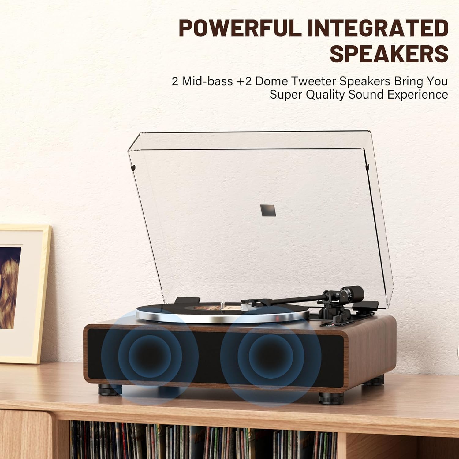 FEKTIK Vinyl Record Player with Magnetic Cartridge,High Fidelity Belt Drive Turntable with Built-in Speakers, Bluetooth Playback and Aux-in Functionality, Auto Off