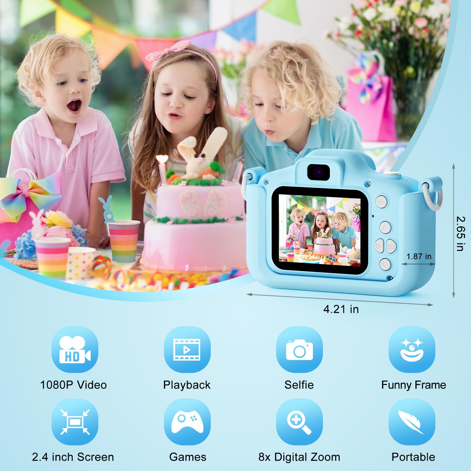 1080P HD 2.0 Inch Screen Kids Digital Camera with 32GB Card(blue)